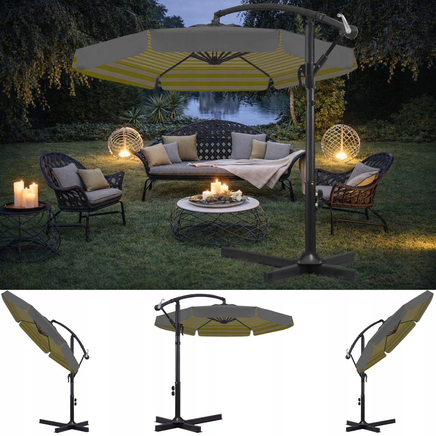 Garden UMBRELLA LARGE FOLDING SOLID WITH BOOM AND FRILL + COVER Packaging status original