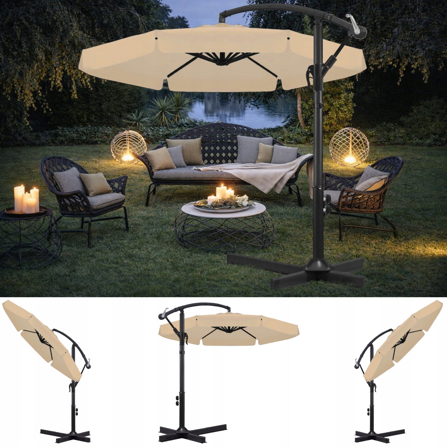 Garden UMBRELLA LARGE FOLDING SOLID WITH BOOM AND FRILL + COVER Packaging status original