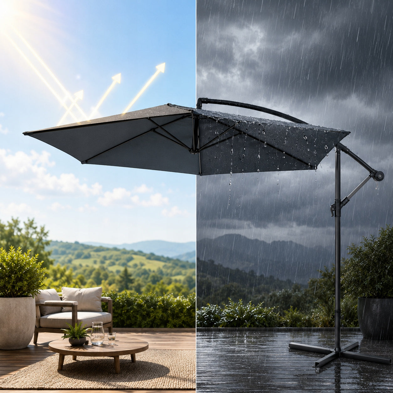 Garden UMBRELLA SIDE SAMBA with boom GREY 300cm for Terrace SOLID Manufacturer Focus Garden