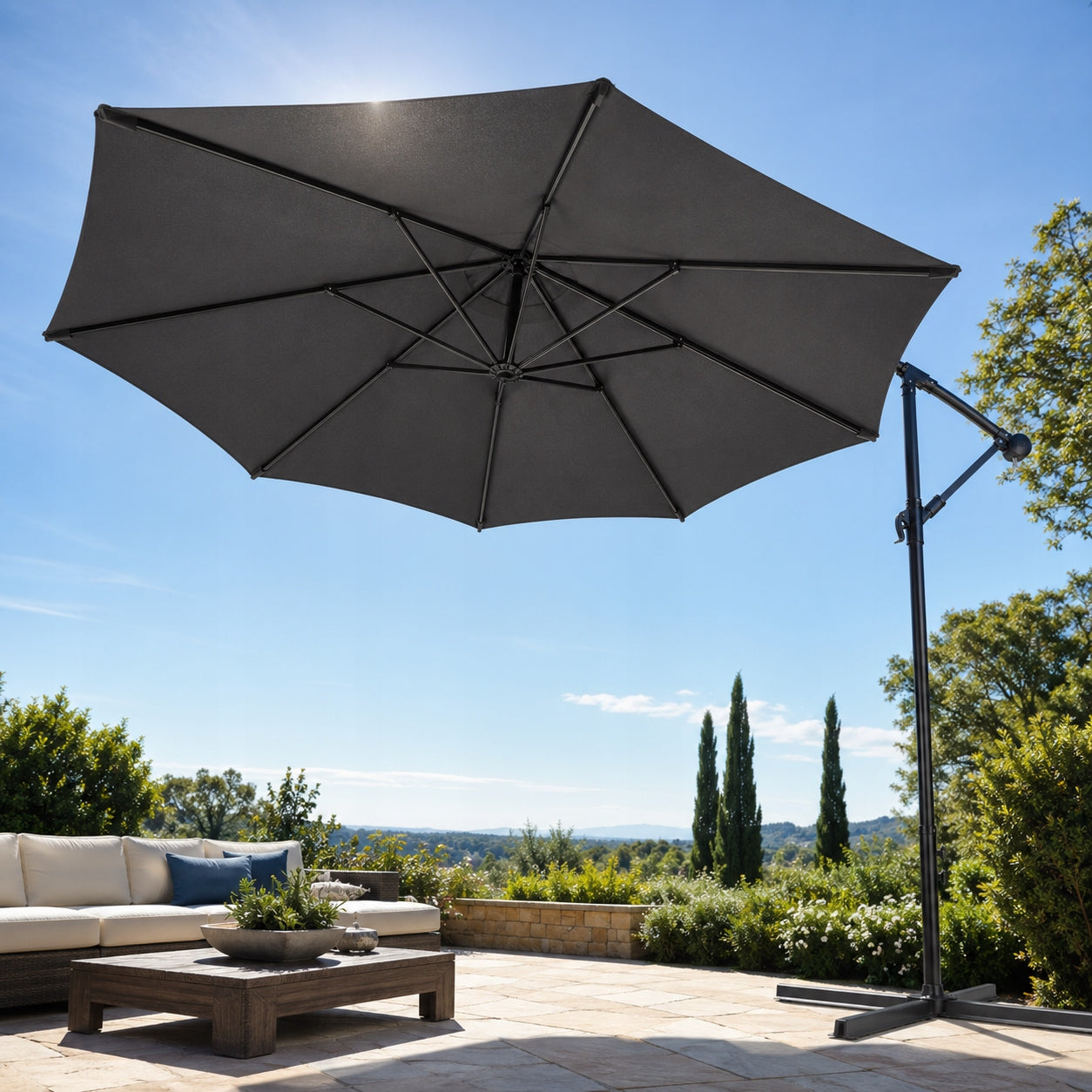 Garden UMBRELLA SIDE SAMBA with boom GREY 300cm for Terrace SOLID Product height 257 cm