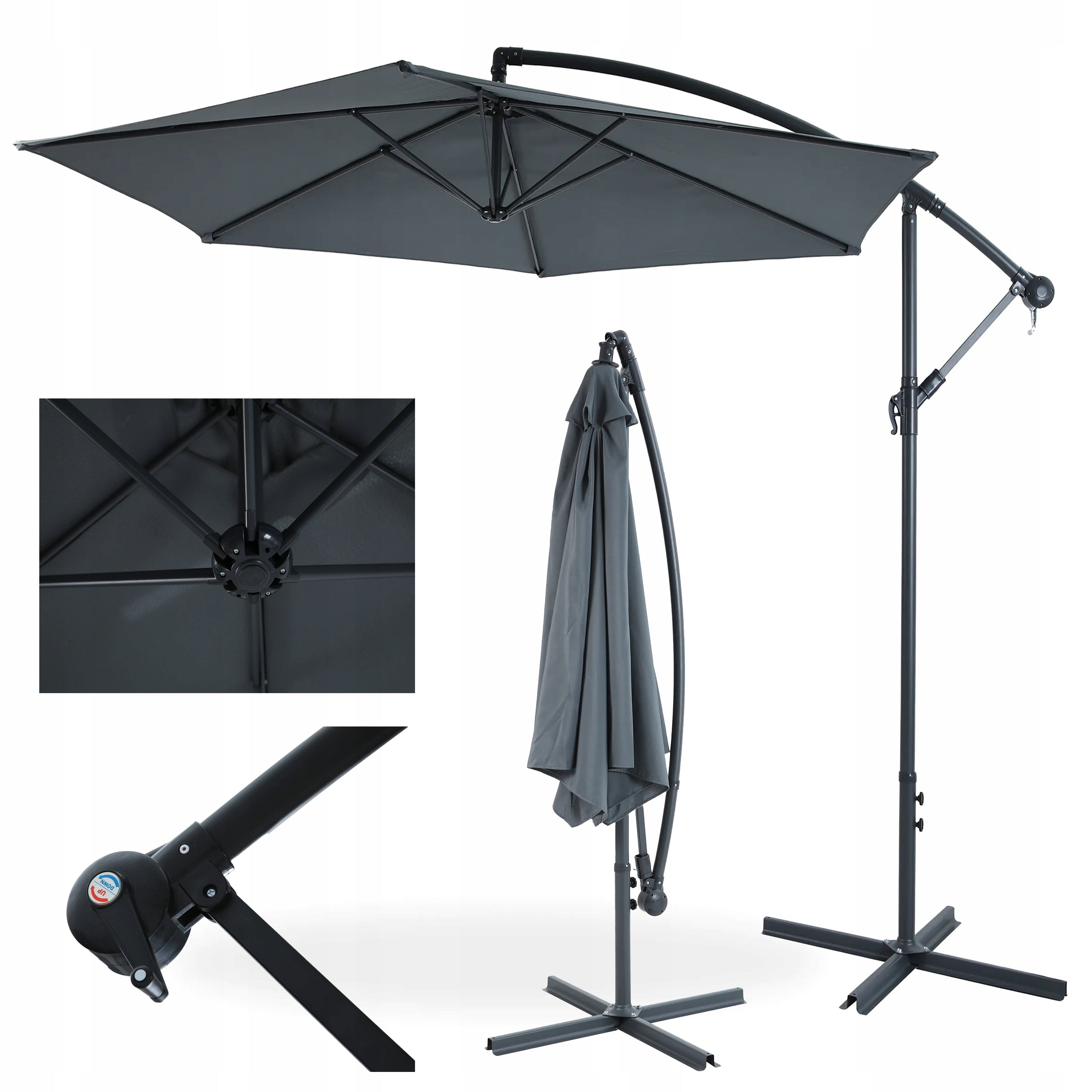 Garden UMBRELLA SIDE SAMBA with boom GREY 300cm for Terrace SOLID