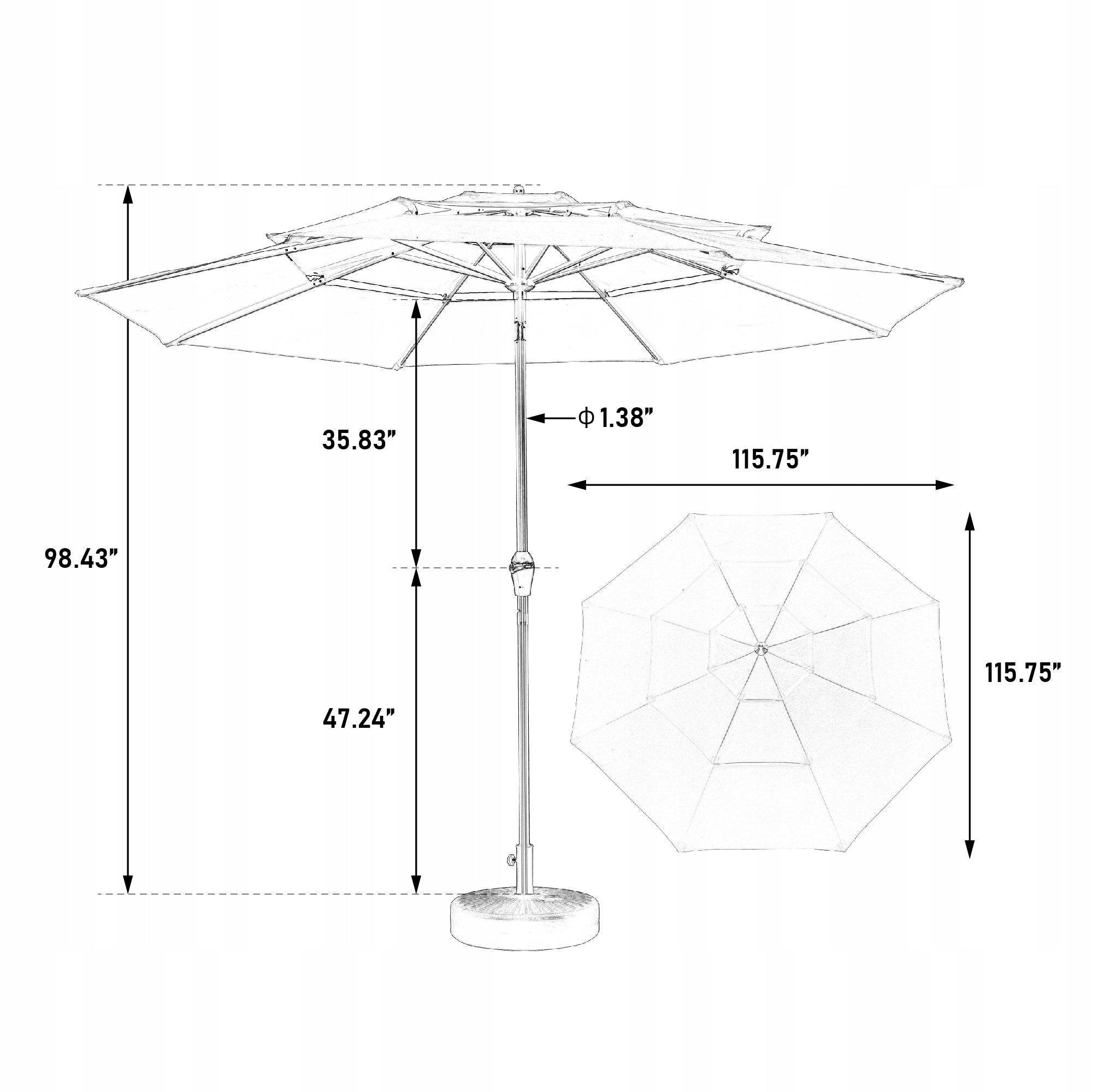 Garden Umbrella 141x40,5x14,5 cm UV50+ khaki with automatic tilt Manufacturer code Parasol Ogrodowy-235024