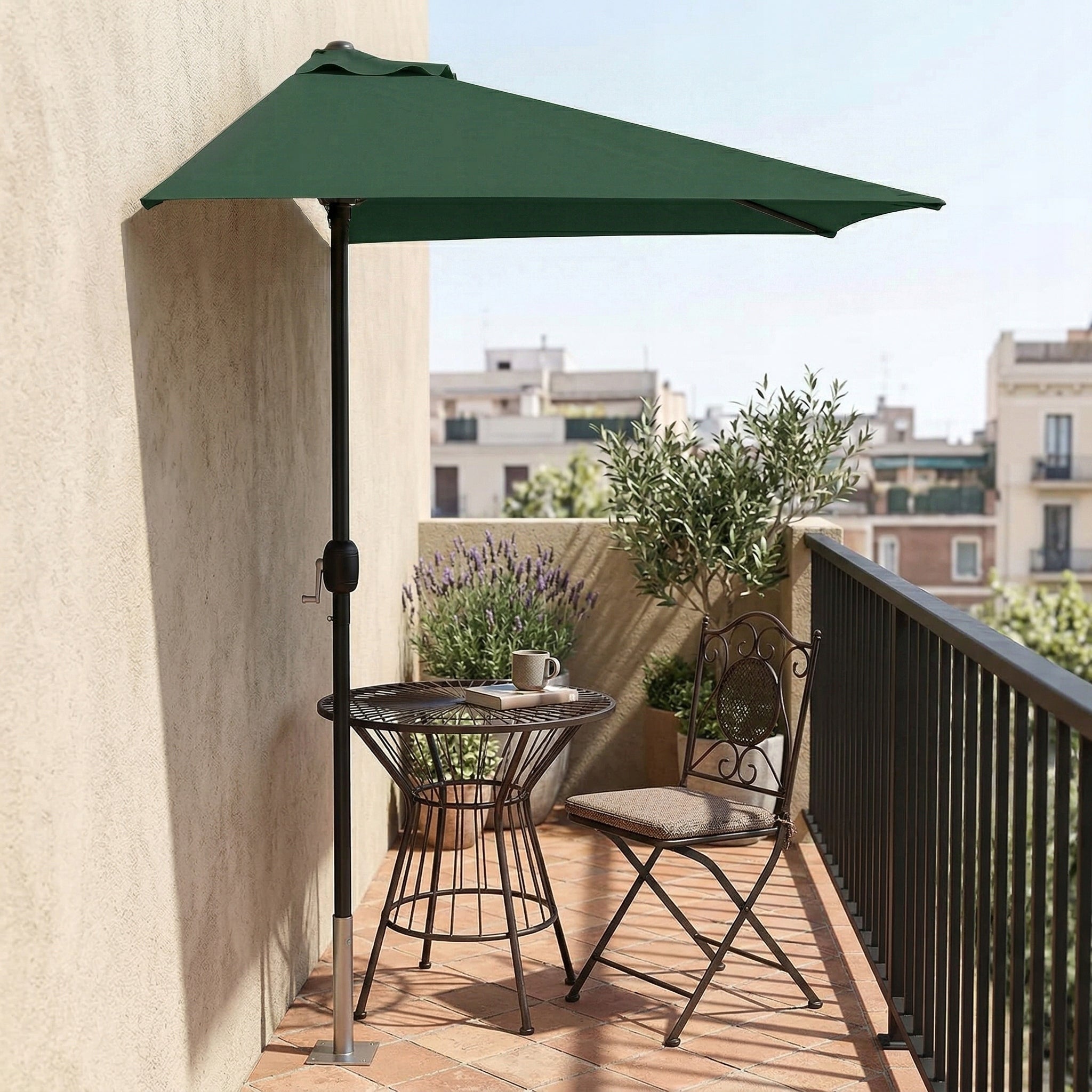 Garden Umbrella 2,7m Semi-Umbrella Wall Green For Terrace Balcony Crank Manufacturer no brand