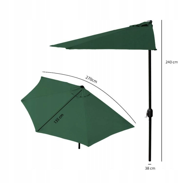 Garden Umbrella 2,7m Semi-Umbrella Wall Green For Terrace Balcony Crank Product height 240 cm