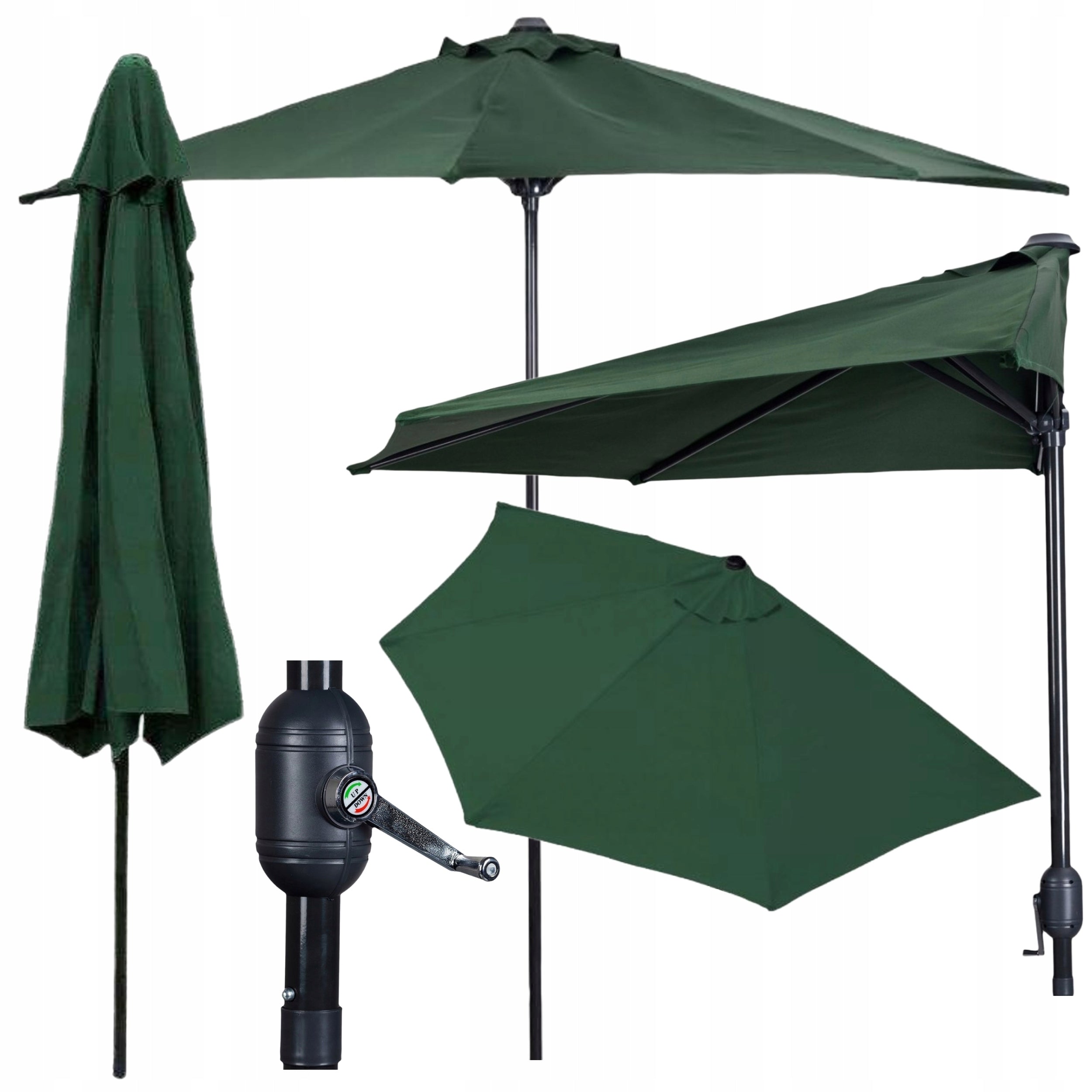 Garden Umbrella 2,7m Semi-Umbrella Wall Green For Terrace Balcony Crank
