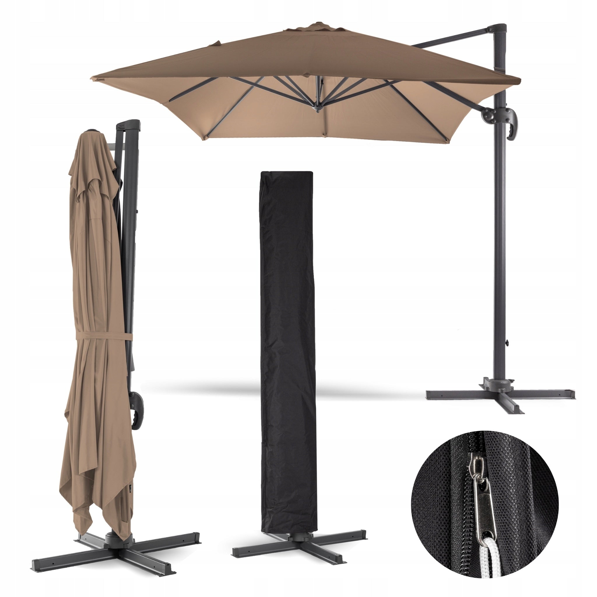 Garden Umbrella 296x296 cm Attracite/Brown Large Folding Adjustable