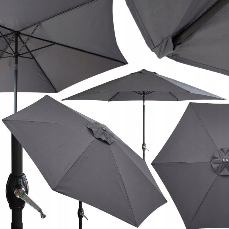 Garden Umbrella 3m LARGE GREY ADJUSTABLE Terrace 300cm BALCONY SOLID