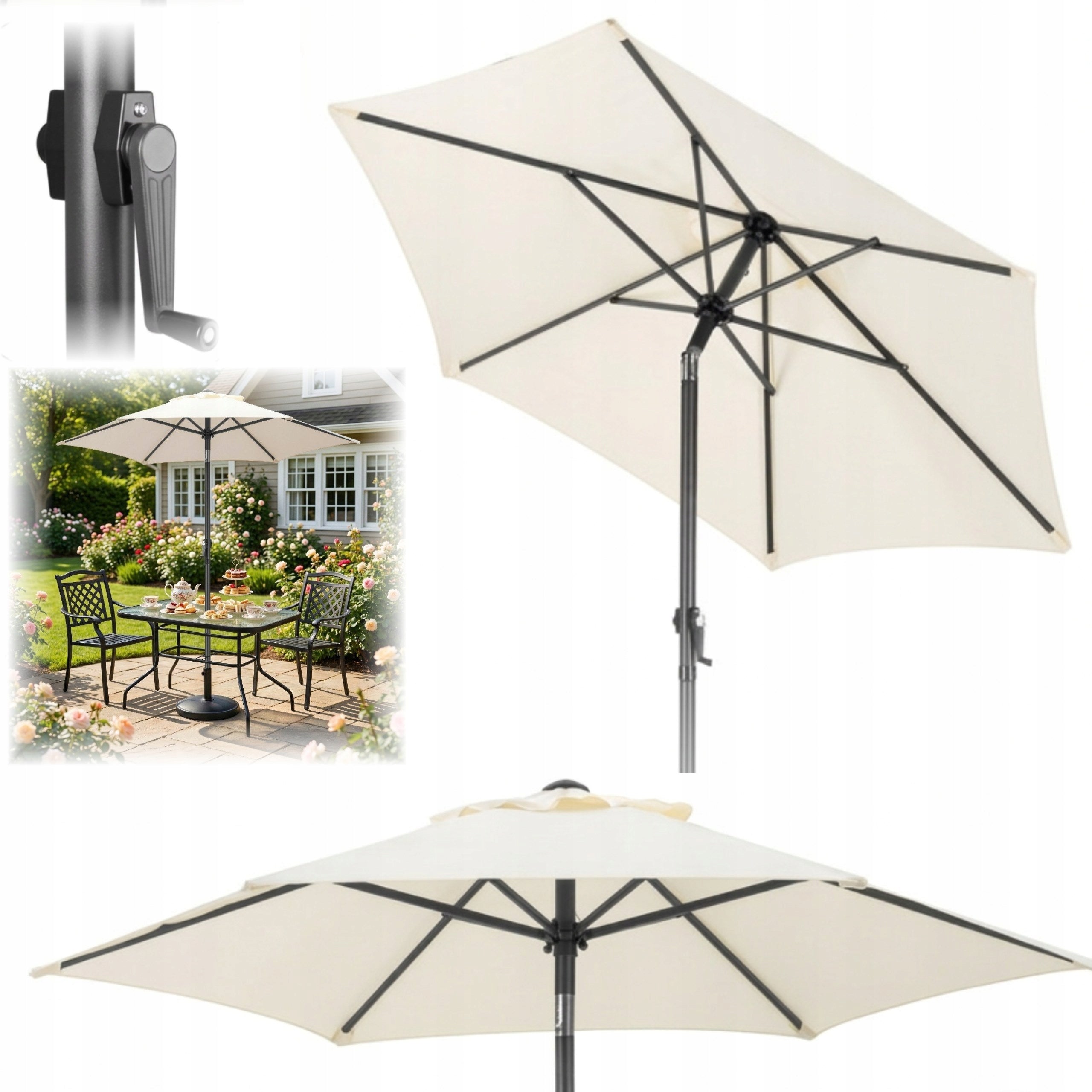 Garden Umbrella Balcony Folding Adjustable 200cm UV For Terrace Beige