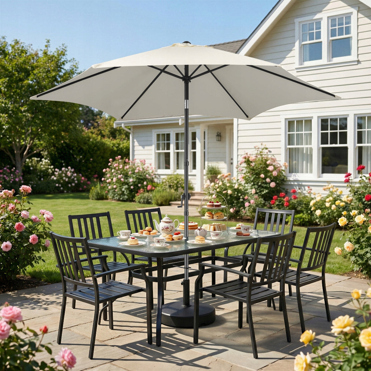 Garden Umbrella Balcony Folding Adjustable 300 cm Beige Garden Diameter/width 300 cm