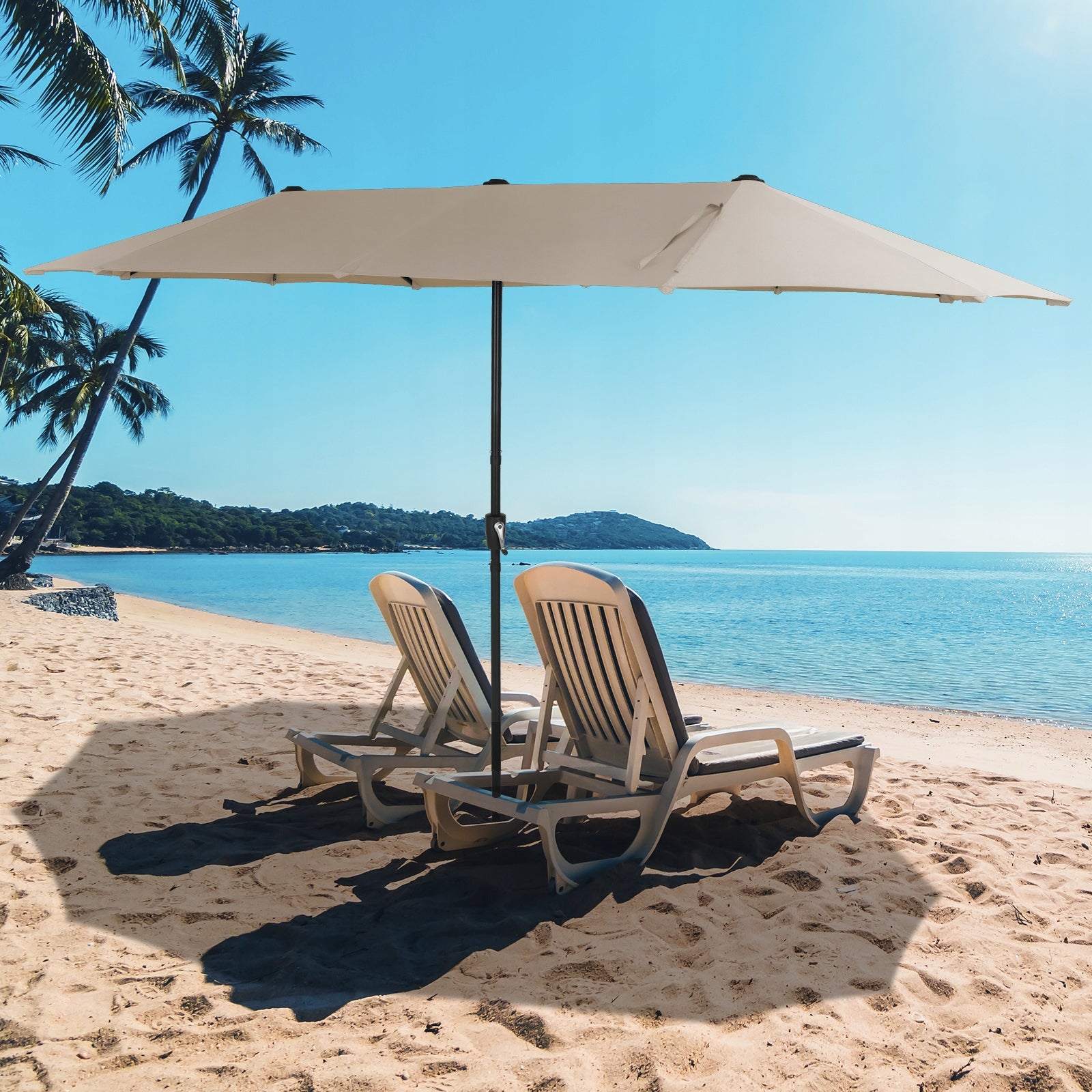 Garden Umbrella Large 400x200 CM Double Folding XXL UPF50+ beige Packaging status original