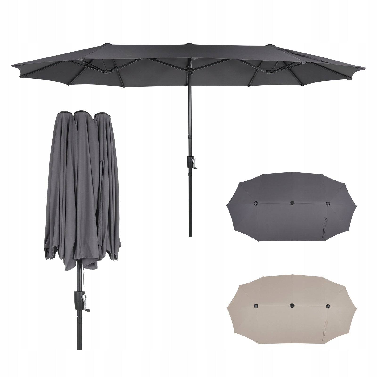 Garden Umbrella Large 400x200 CM Double Folding XXL UV50+ Grey