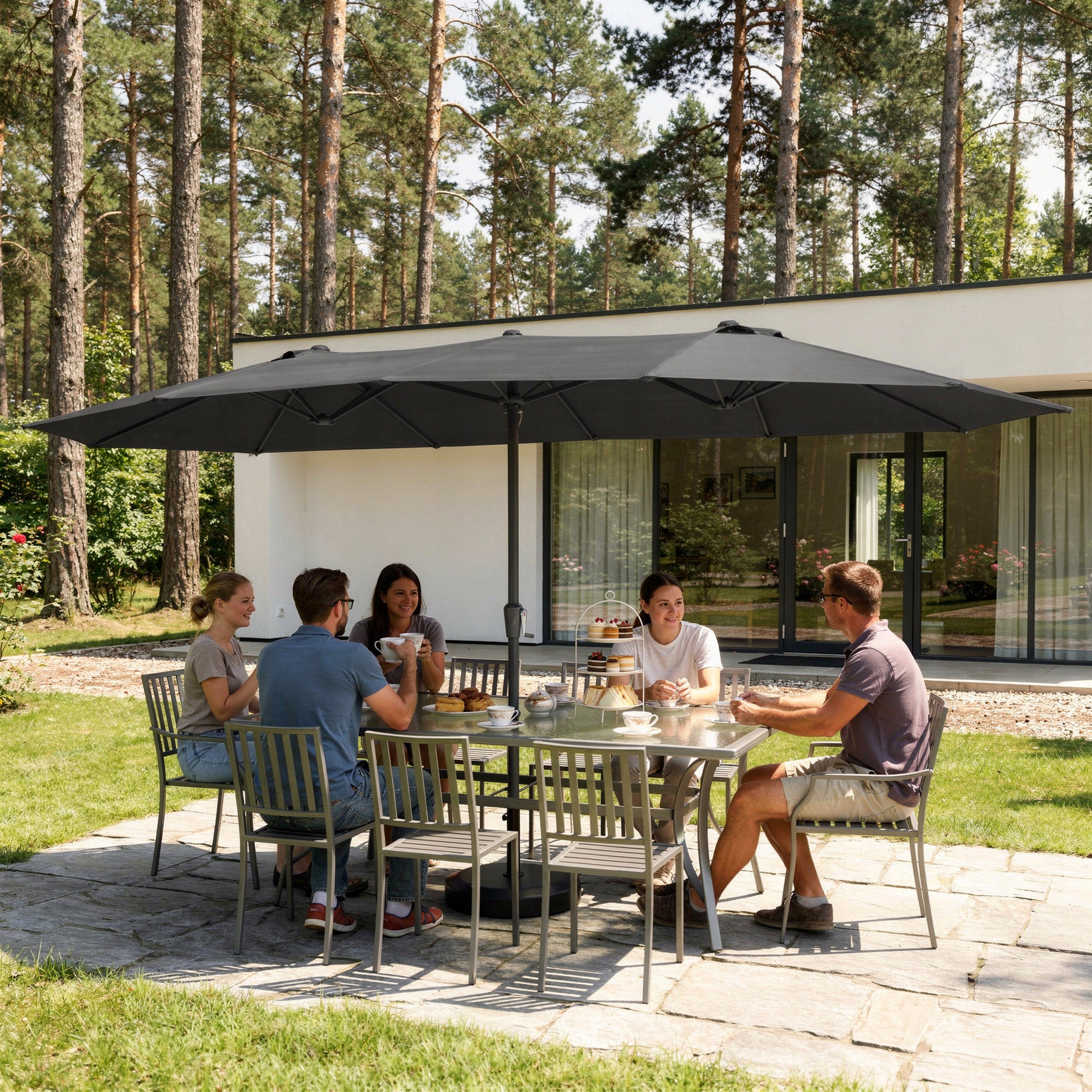 Garden Umbrella Large 445x264 CM Double Folding XXL UV80+ Cover Manufacturer Lehmann