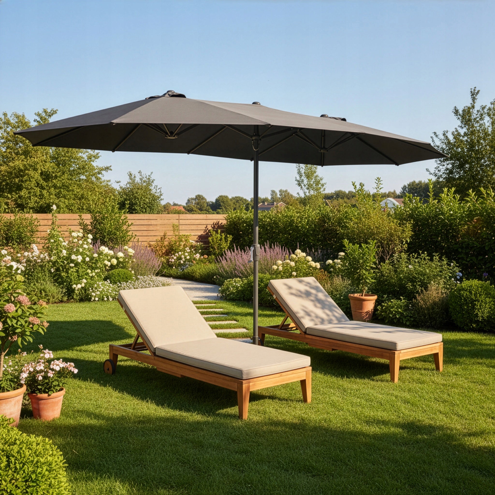 Garden Umbrella Large 445x264 CM Double Folding XXL UV80+ Cover Manufacturer code DUŻY PARASOL 445 cm NA SŁOŃCE PODWÓJNY XXL