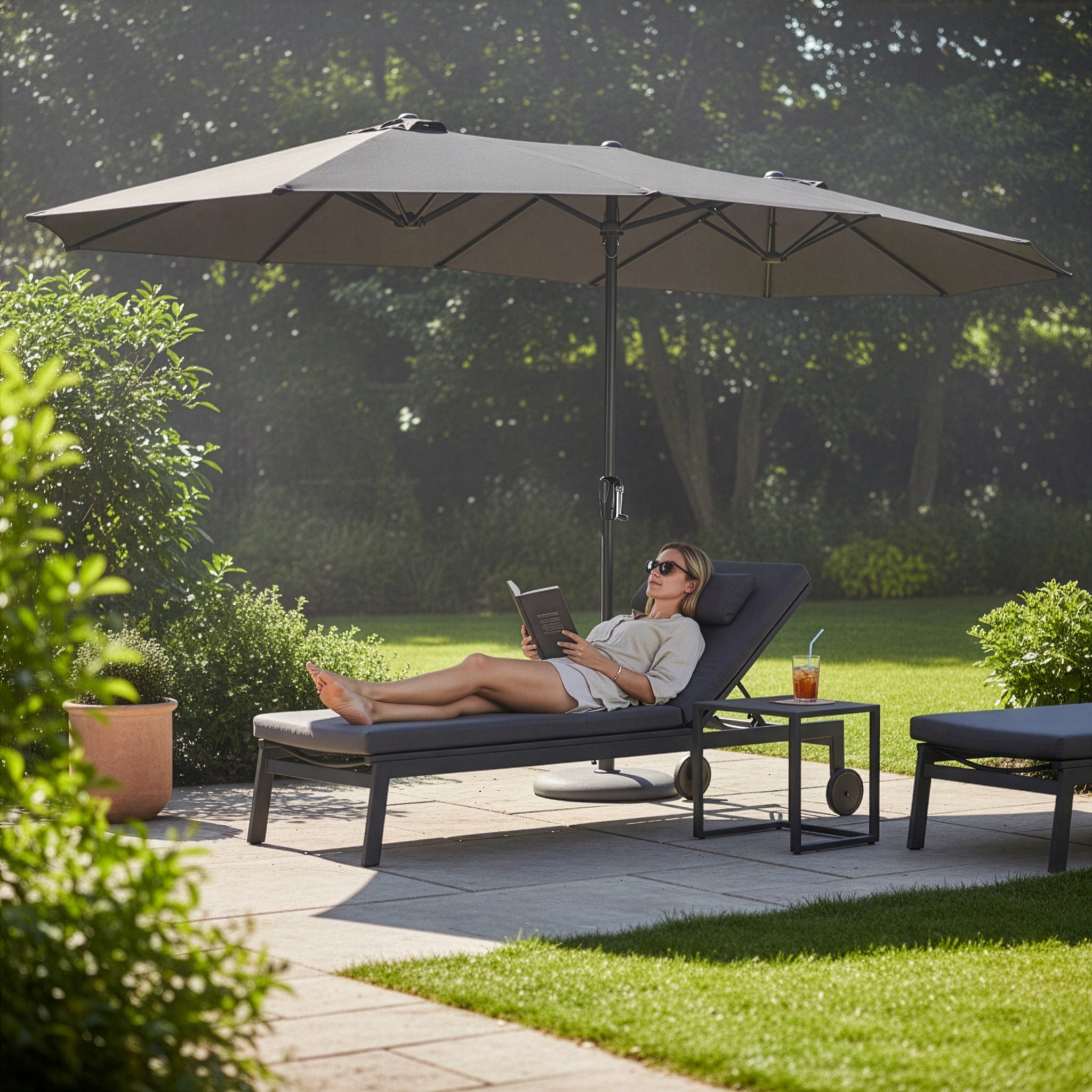 Garden Umbrella Large 445x264 CM Double Folding XXL UV80+ Cover Product height 240 cm