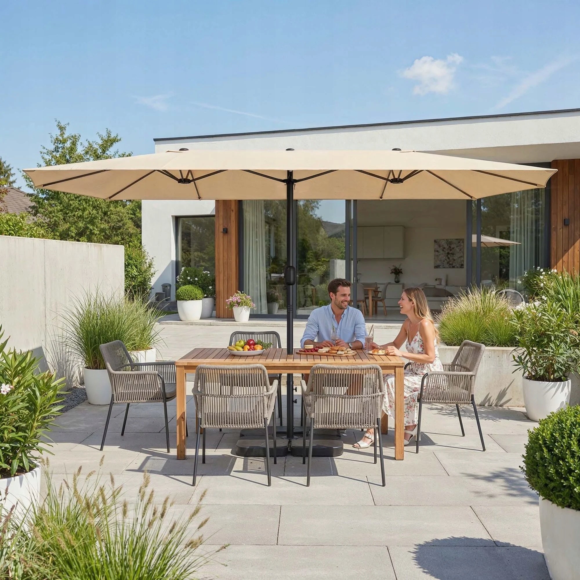 Garden Umbrella Large 450x265cm UV50+Steel Frame Base Cover Diameter/width 450 cm