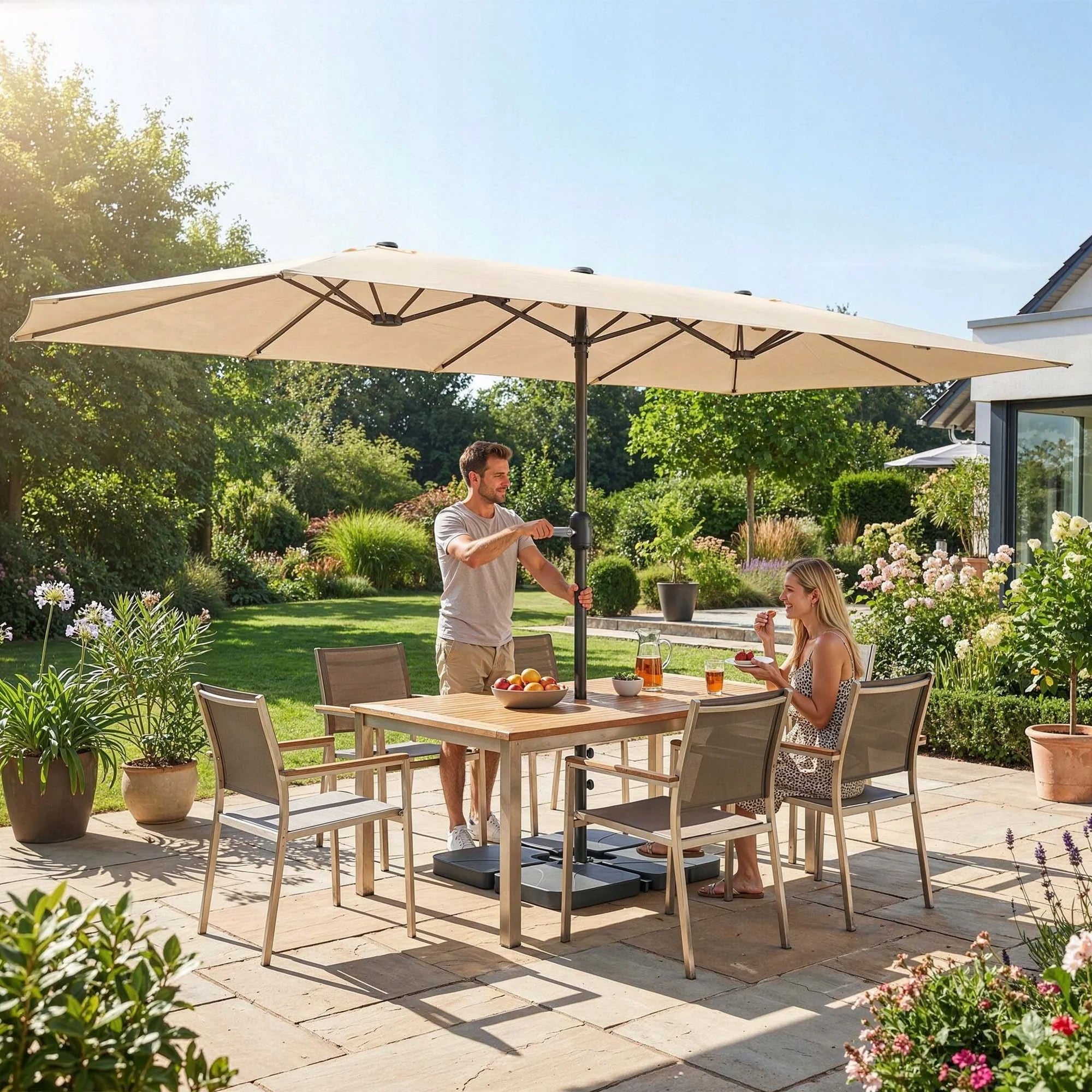 Garden Umbrella Large 450x265cm UV50+Steel Frame Base Cover Packaging status original