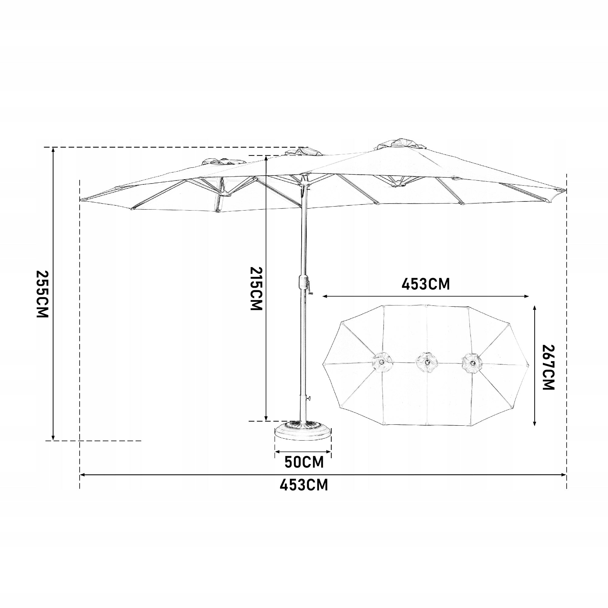Garden Umbrella Large 450x267x255cm Folding Double xxl khaki with crank Product height 255 cm