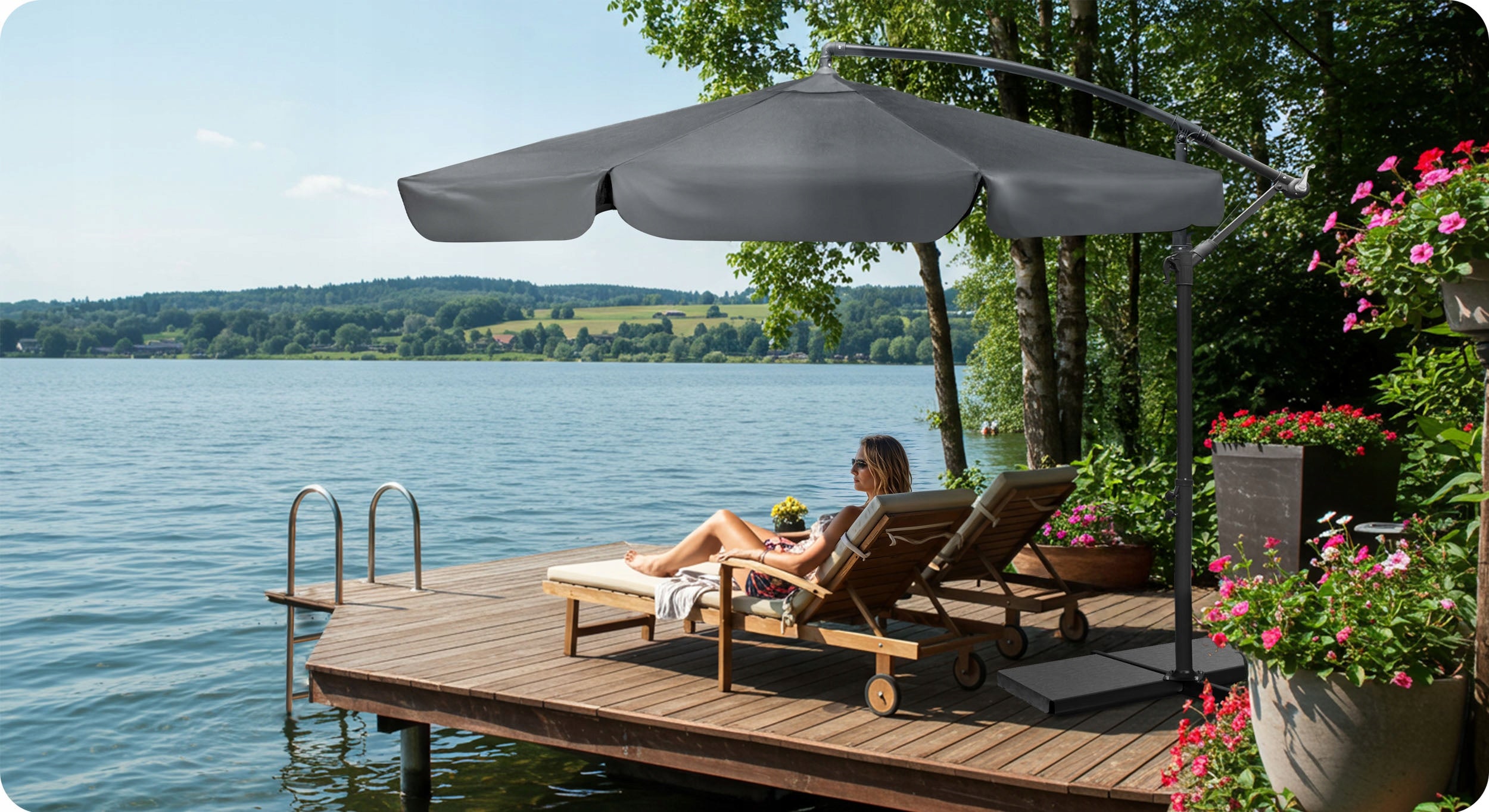 Garden Umbrella Large Folding with Boom Cover 6 Segments Ø 350cm Product height 250 cm