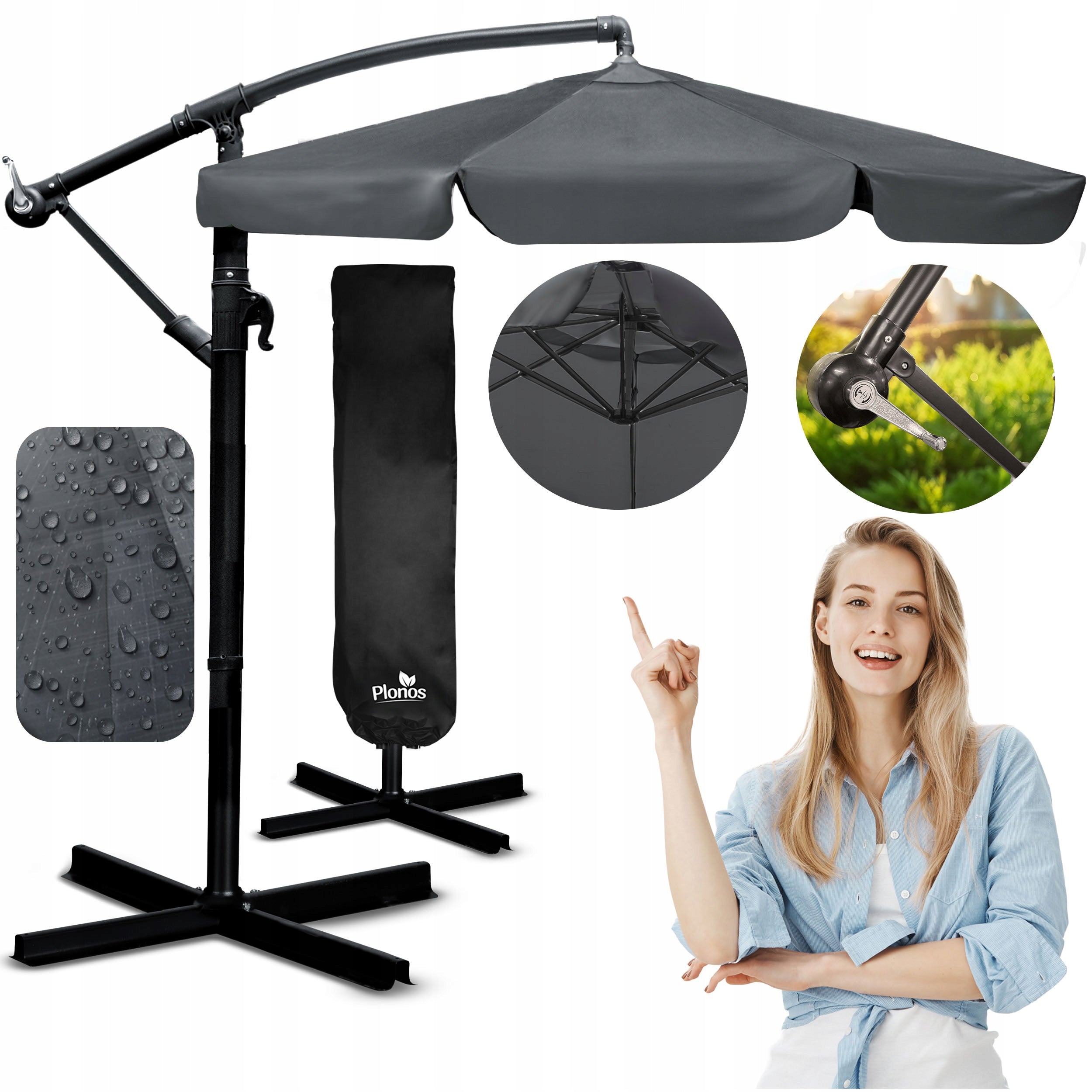 Garden Umbrella Large Folding with Boom Cover 6 Segments Ø 350cm