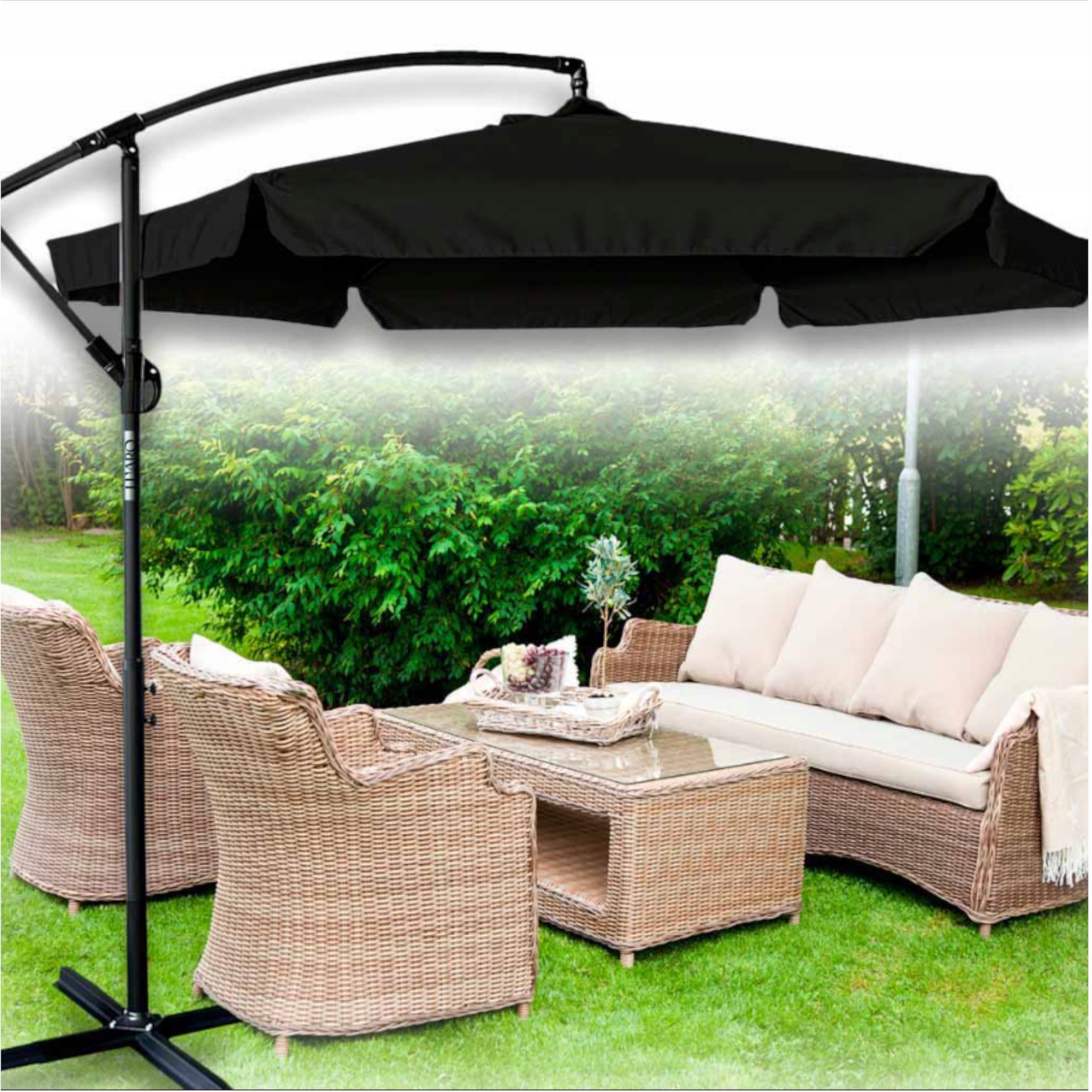 Garden Umbrella Large With Boom Black 3m + Cover SET GIFT Color black