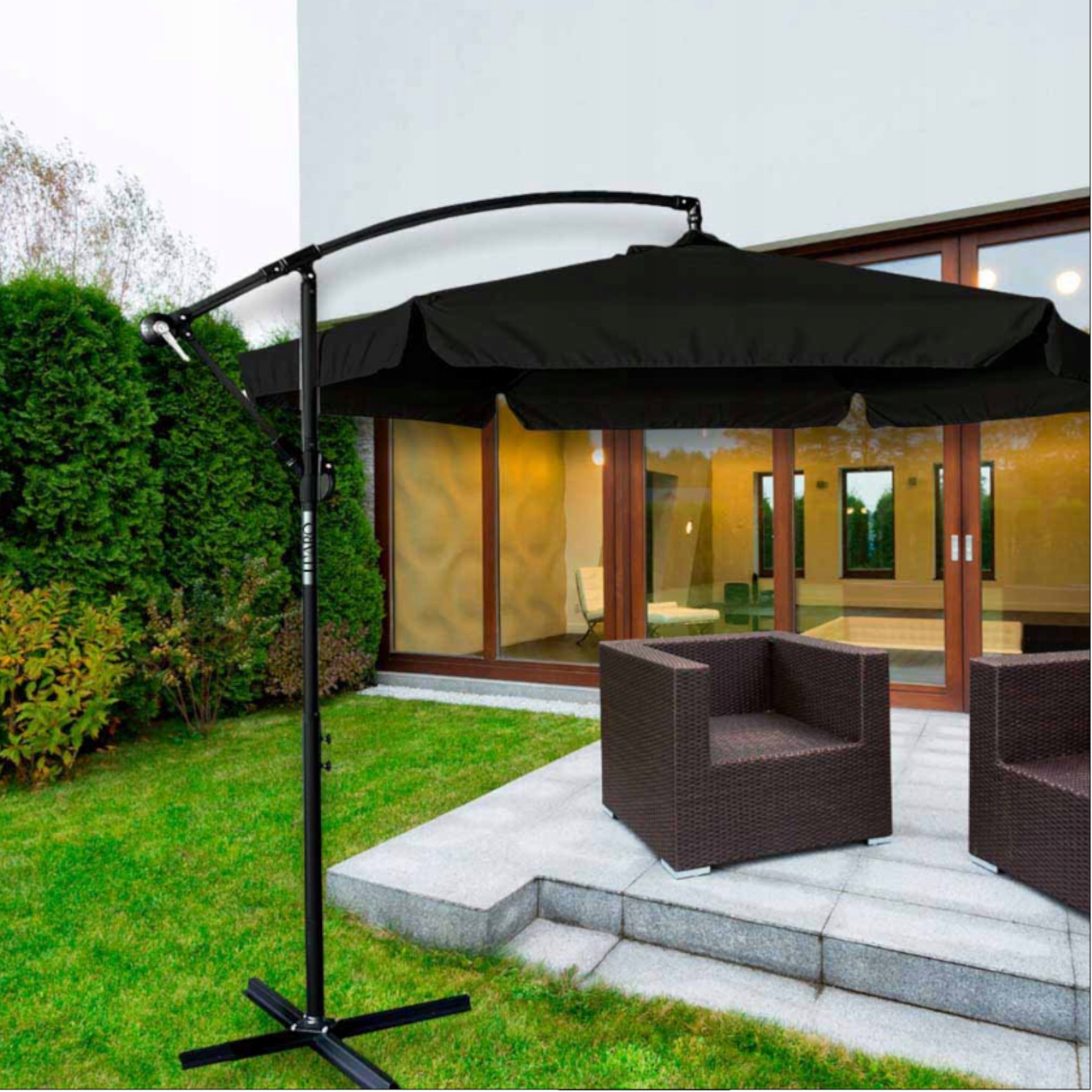 Garden Umbrella Large With Boom Black 3m + Cover SET GIFT Diameter/width 300 cm