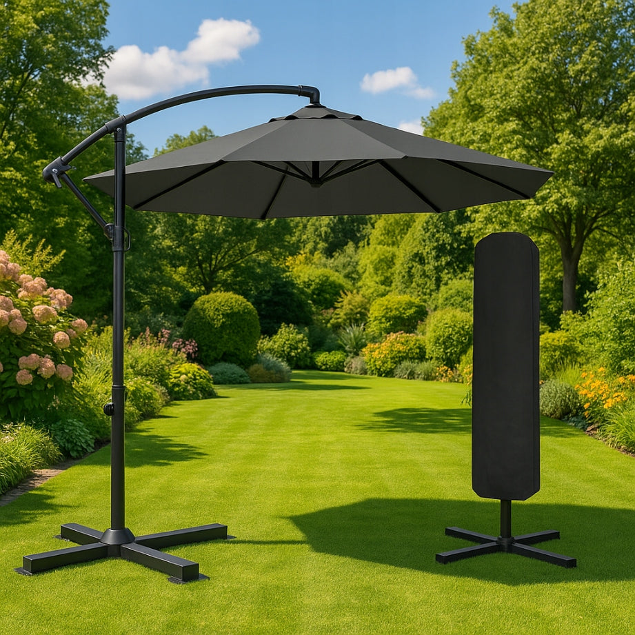 Garden Umbrella Large With Boom Black 3m + Cover SET GIFT Manufacturer code PARASOL OGRODOWY EZ24h