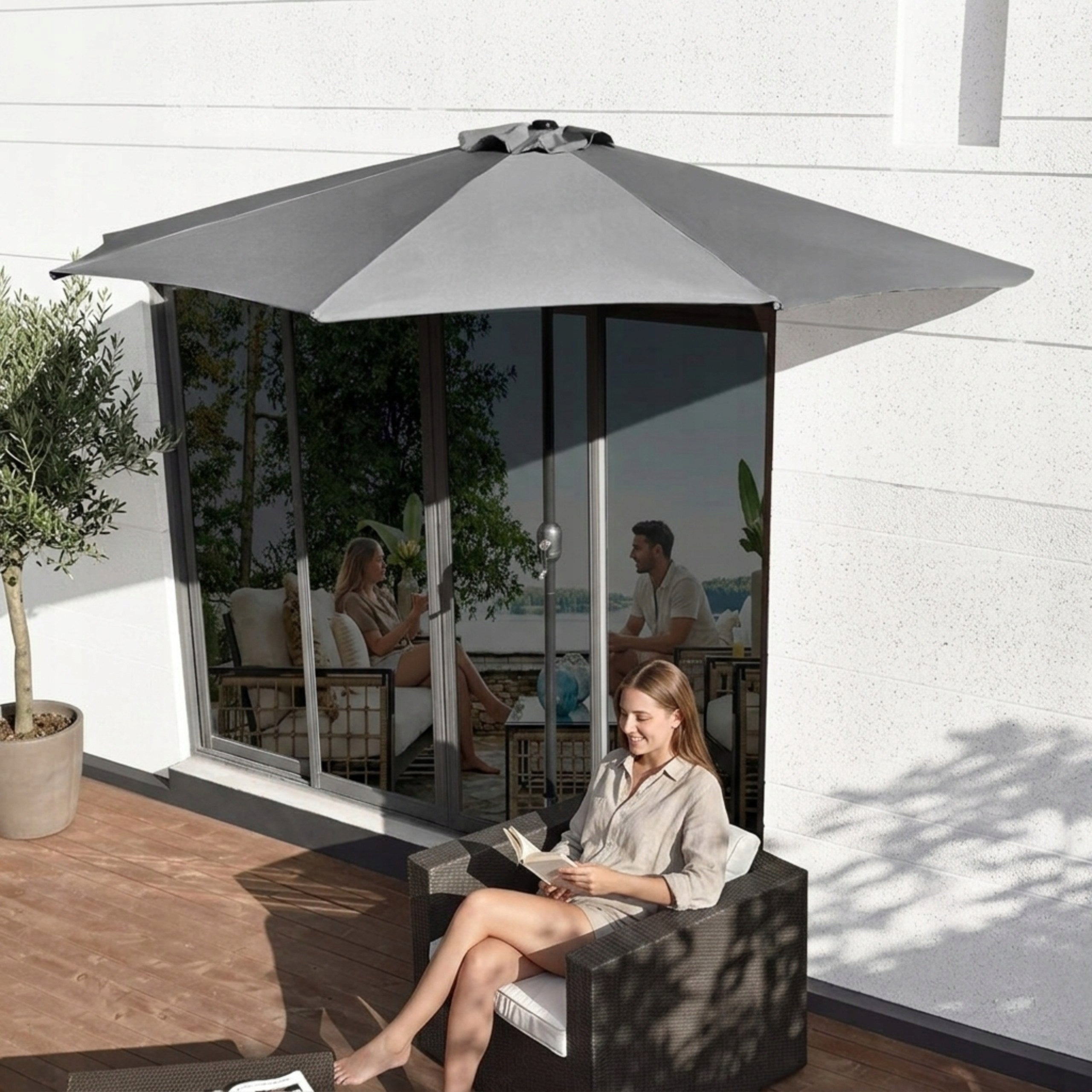 Garden Umbrella Semi-Umbrella Wall Balcony For Terrace Folding 270cm Grey Product height 240 cm