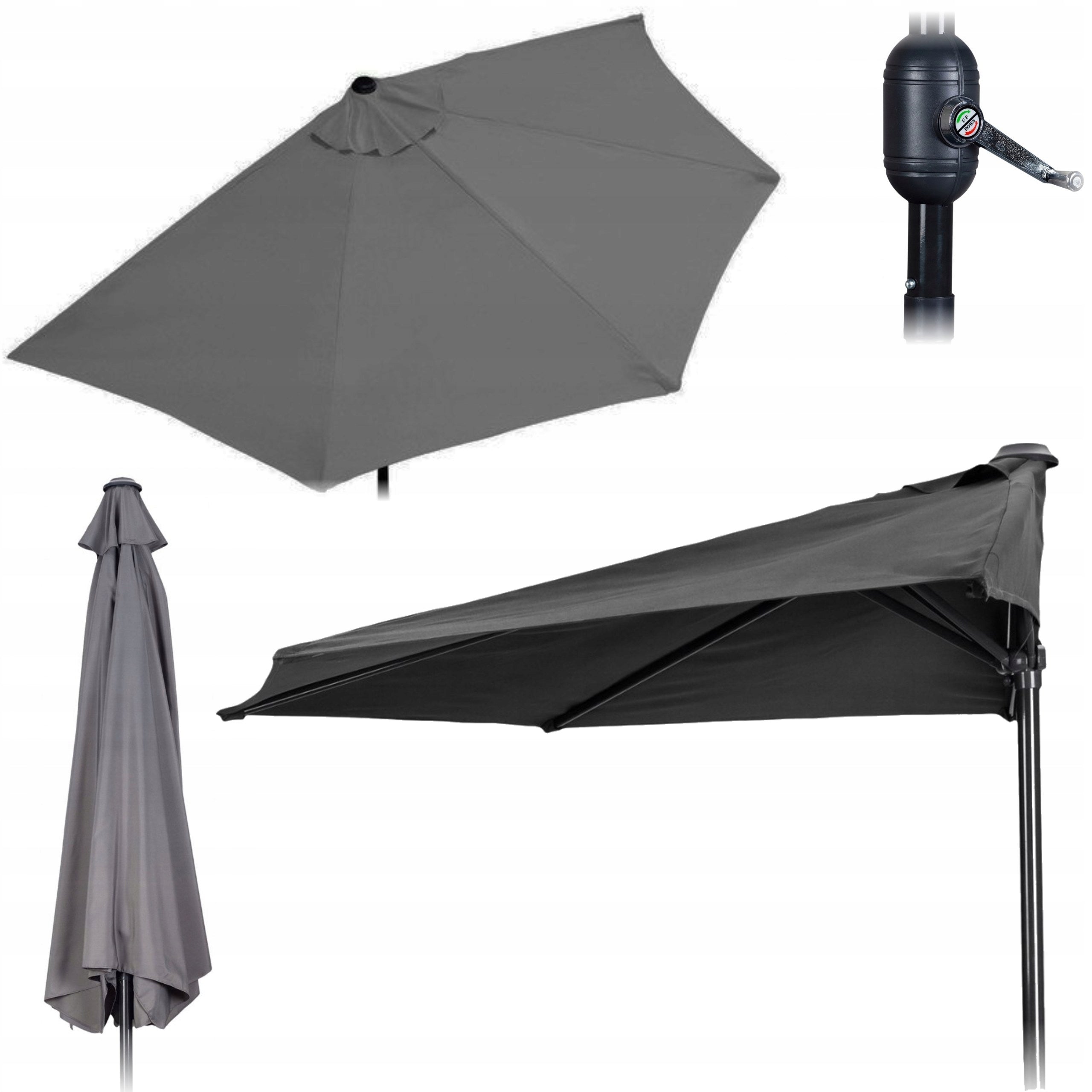 Garden Umbrella Semi-Umbrella Wall Balcony For Terrace Folding 270cm Grey