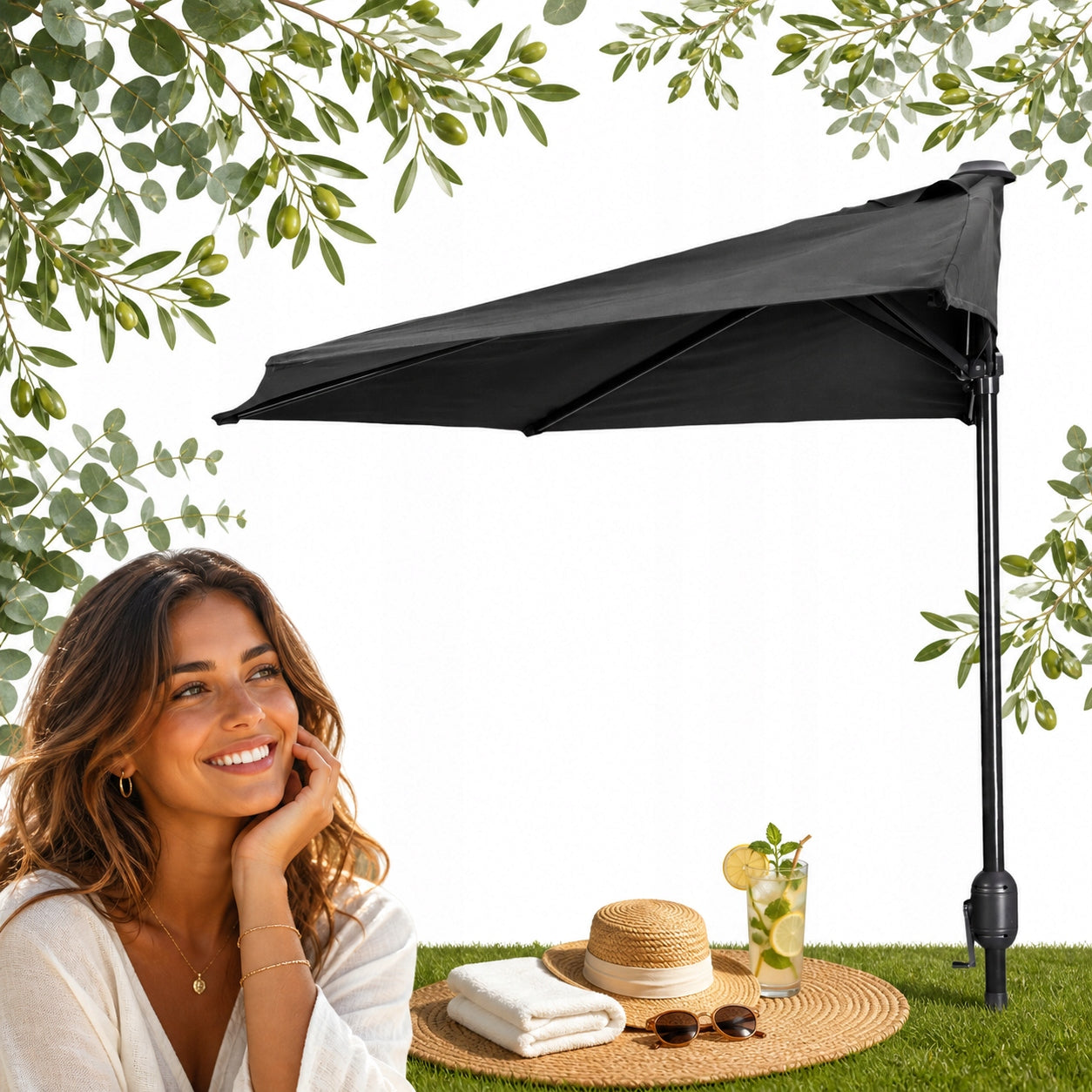 Garden Umbrella Semi-Umbrella Wall Mounted 270cm Grey Terrace Balcony Garden Grey