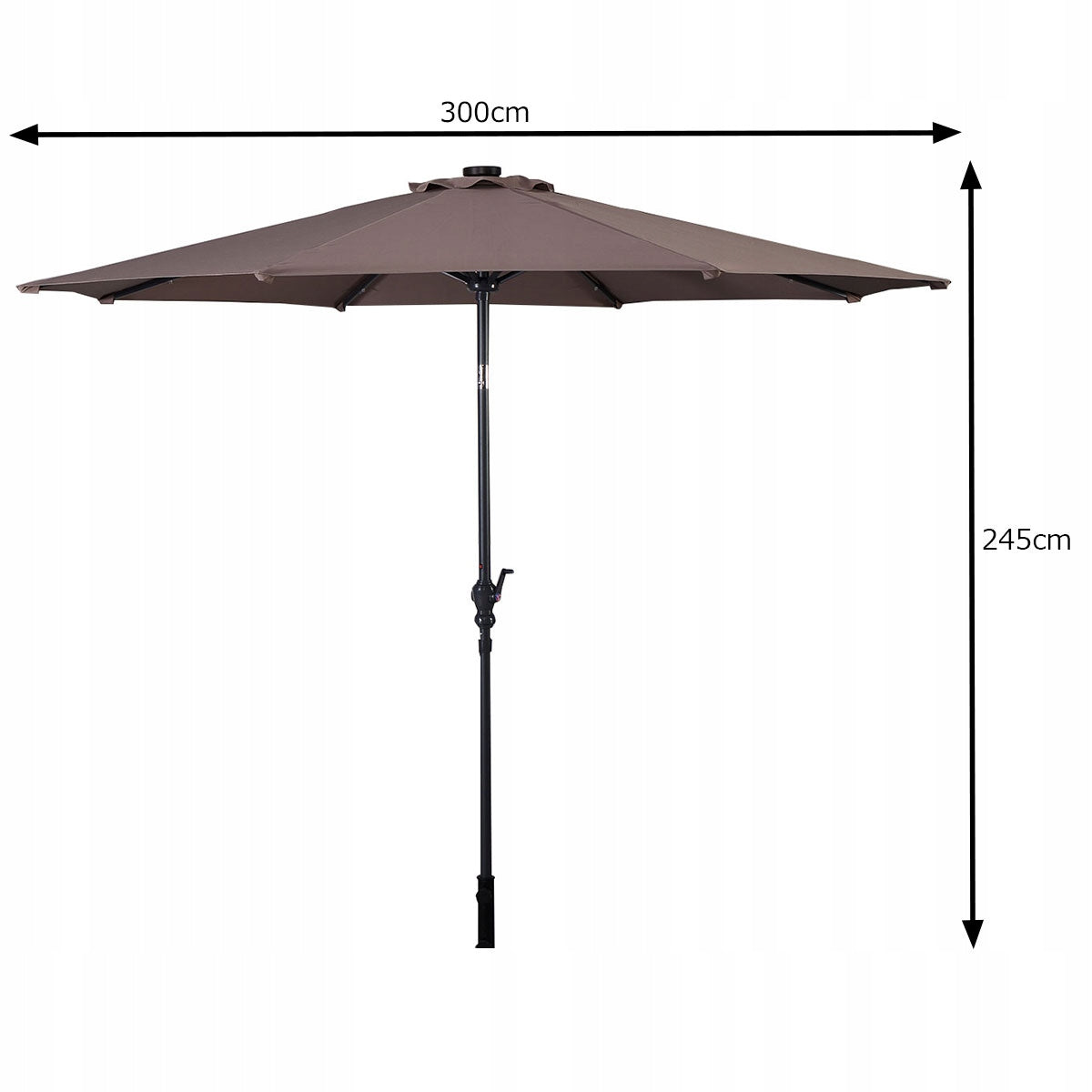 Garden Umbrella for Terrace with LED Lighting Round Lights BROWN Diameter/width 300 cm