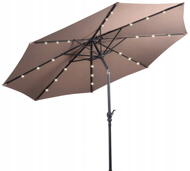 Garden Umbrella for Terrace with LED Lighting Round Lights BROWN Kind with lighting