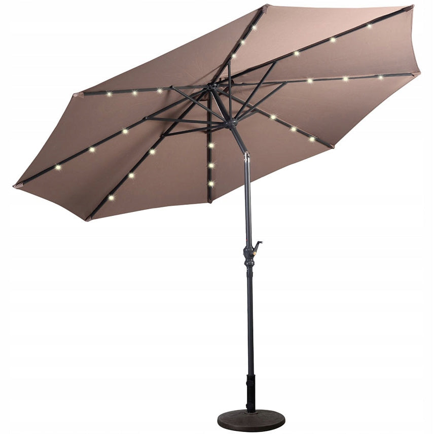 Garden Umbrella for Terrace with LED Lighting Round Lights BROWN