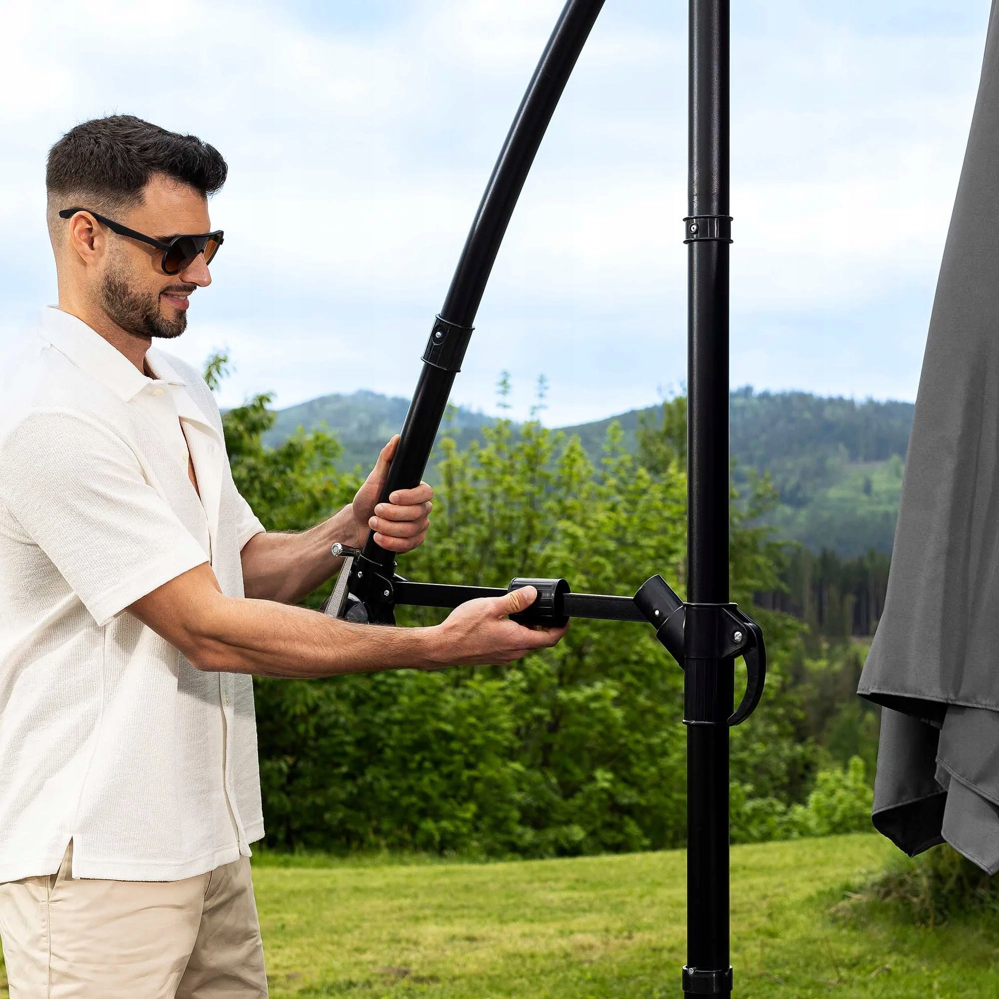 Garden Umbrella with Base Adjustable Load Empoli Grey Diameter/width 300 cm