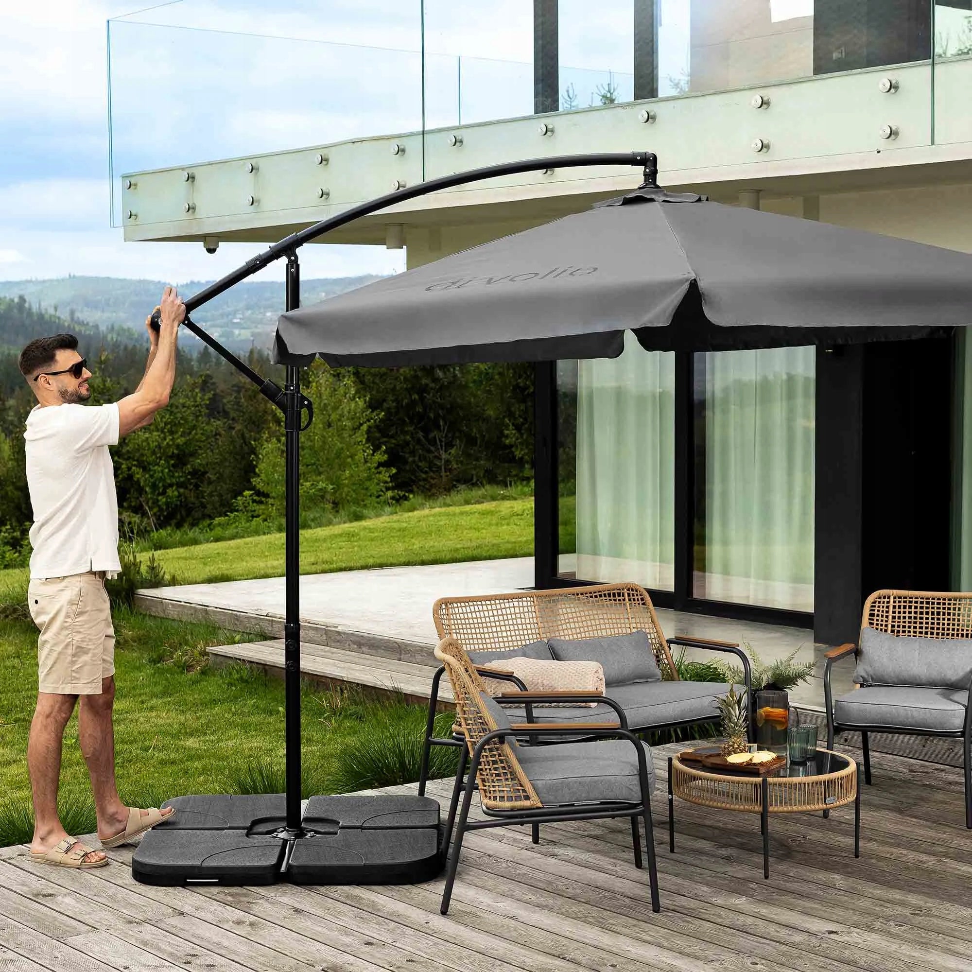 Garden Umbrella with Base Adjustable Load Empoli Grey Packaging status original