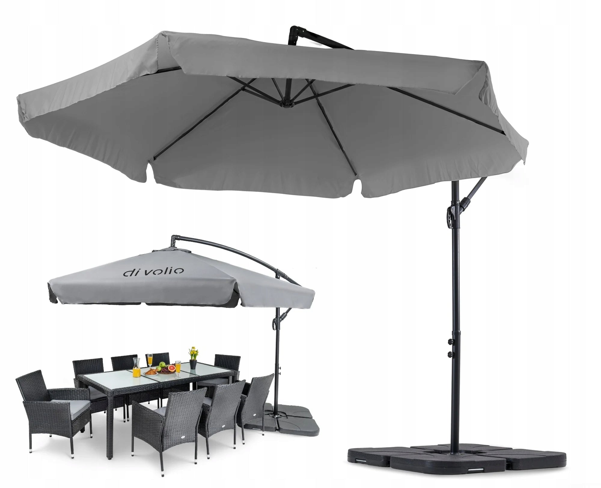 Garden Umbrella with Base Adjustable Load Empoli Grey