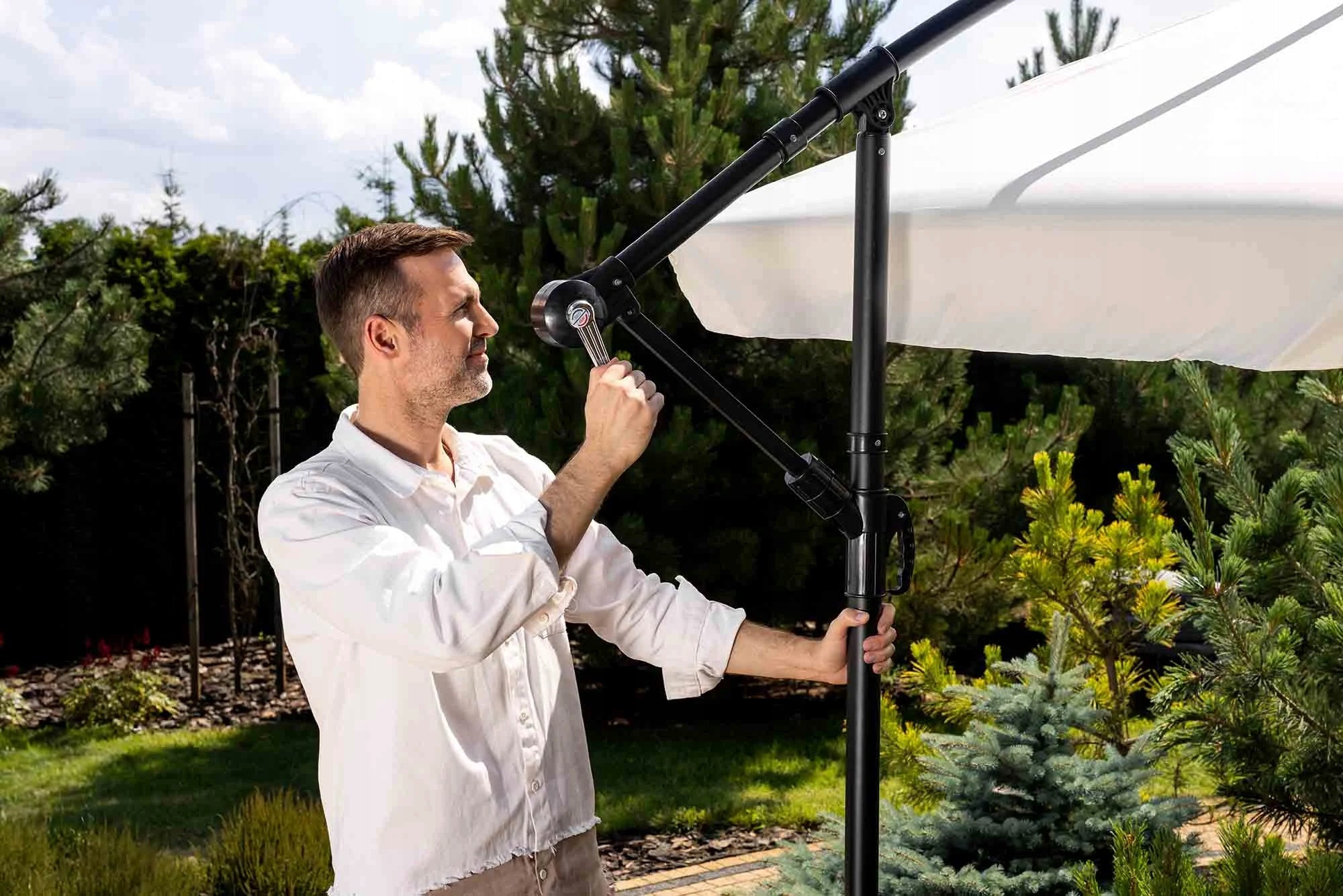 Garden Umbrella with Base Adjustable with Boom Empoli Cream Diameter/width 300 cm