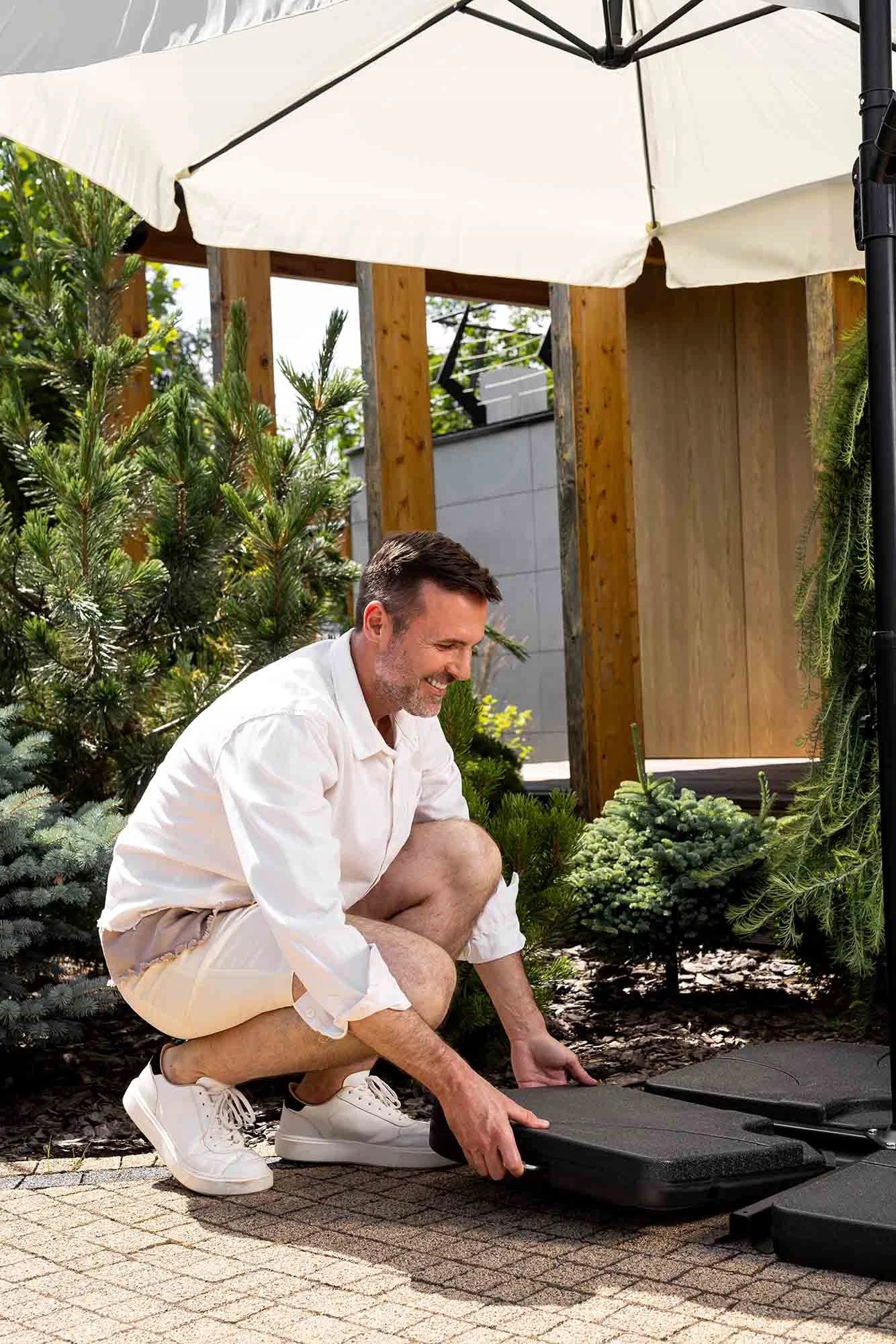 Garden Umbrella with Base Adjustable with Boom Empoli Cream Manufacturer di volio