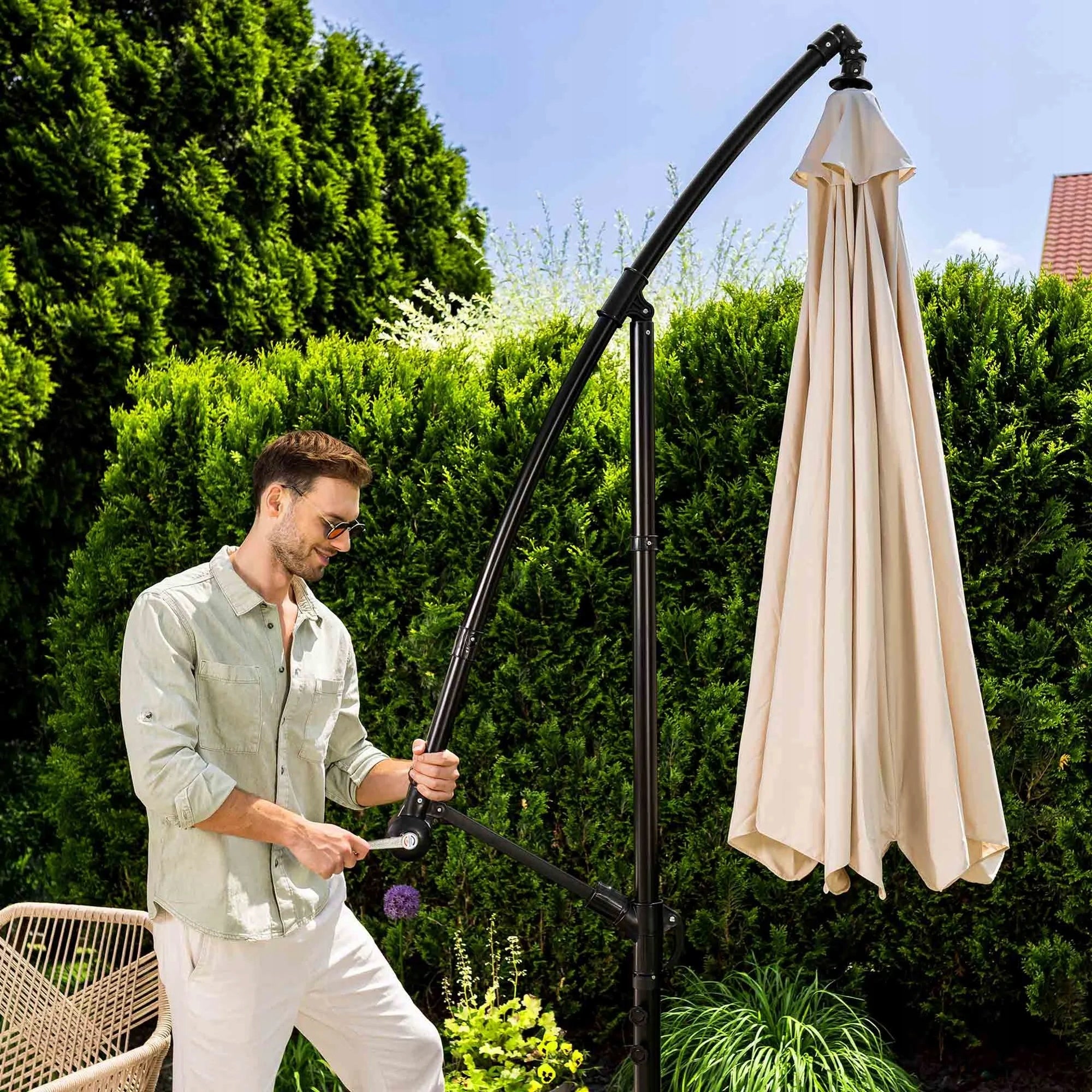 Garden Umbrella with Boom Adjustable Canopy Folding Empoli Beige Packaging status original