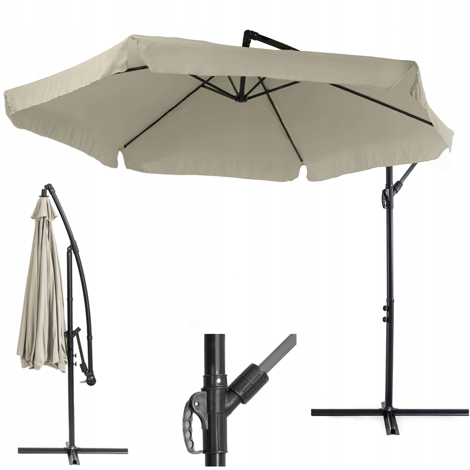 Garden Umbrella with Boom Adjustable Canopy Folding Empoli Beige