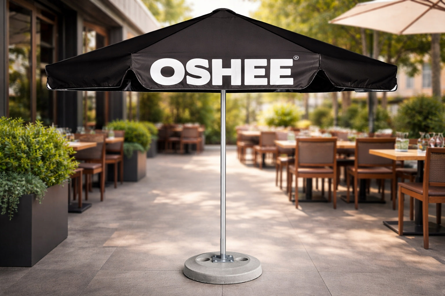 Garden Umbrella with Print Gastronomic Advertising Restaurant LOGO Color beige