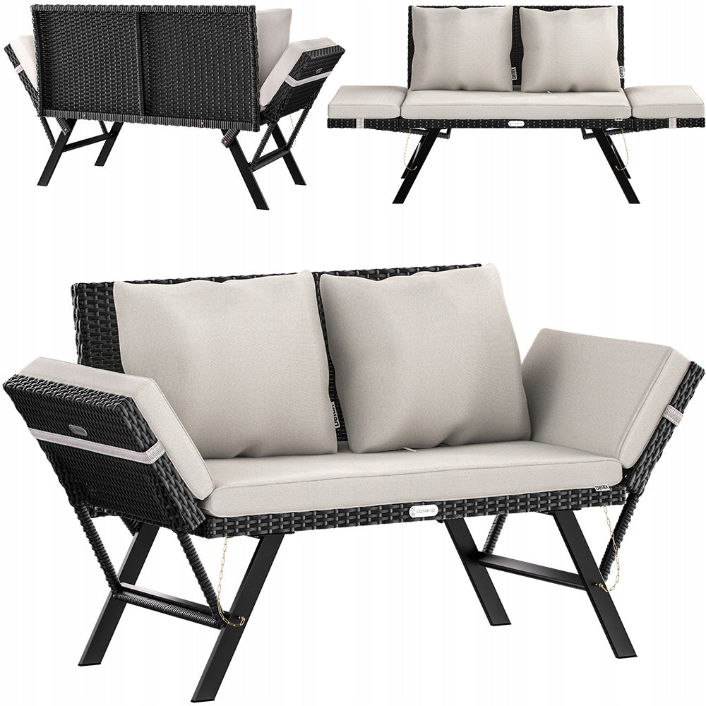 Garden bench couch lounger function unfolding rattan cushion