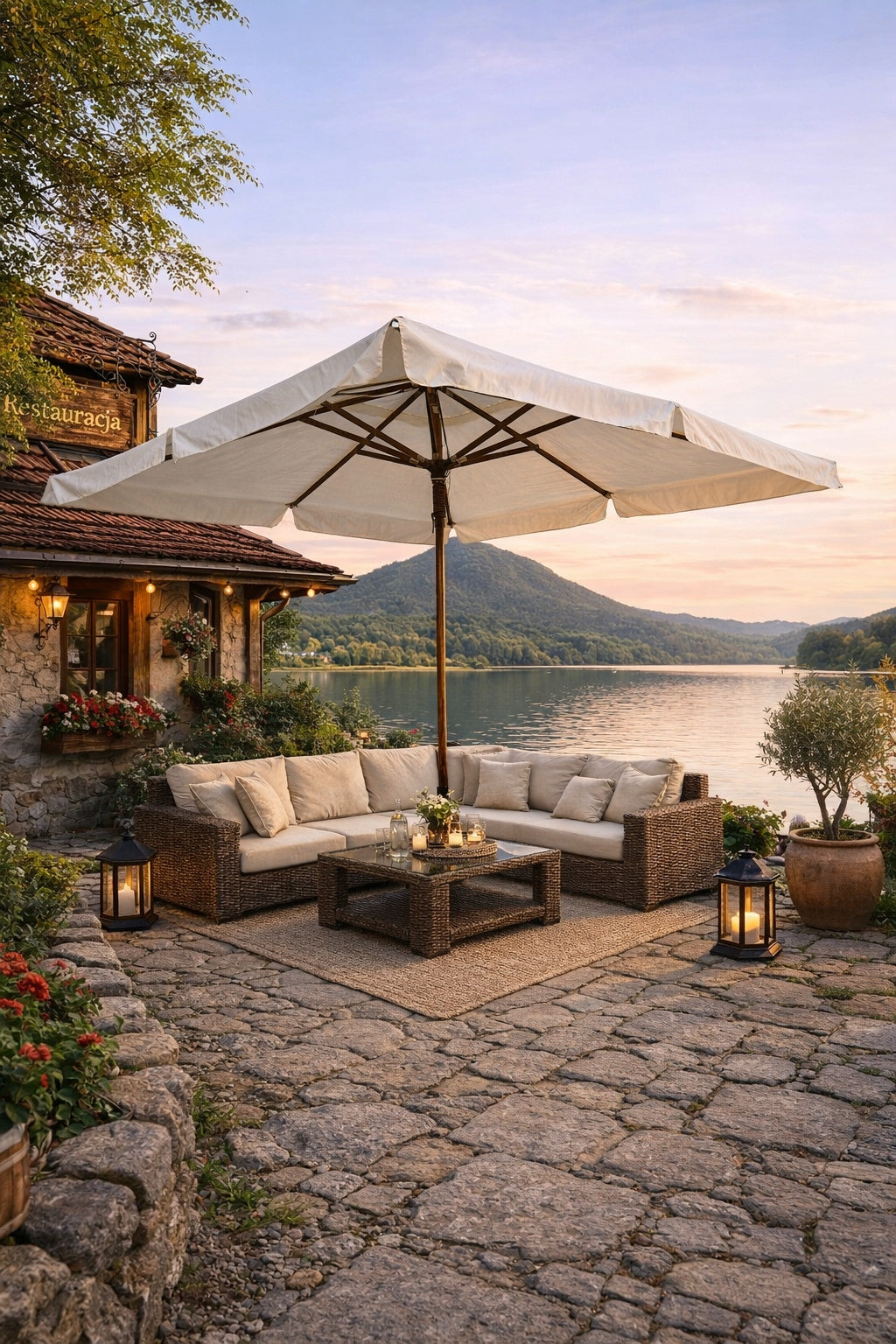 Garden catering umbrella 3,5x3,5 m HoReCa wooden terrace Genoa Manufacturer code 006