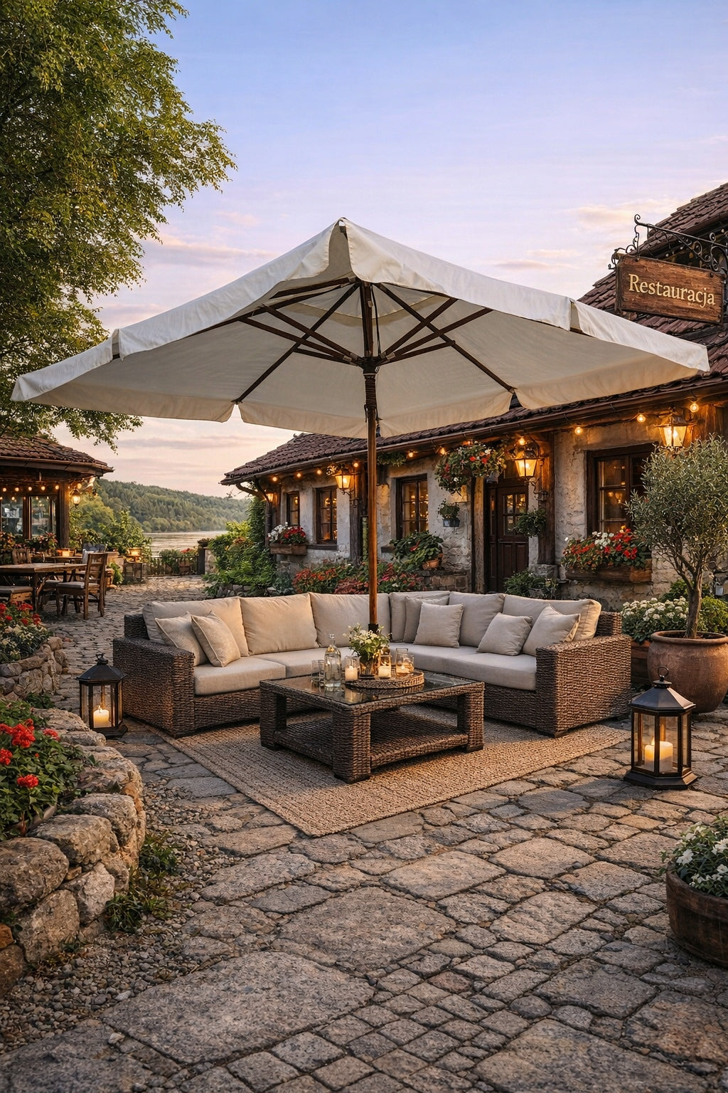 Garden catering umbrella 3,5x3,5 m HoReCa wooden terrace Genoa Packaging status original