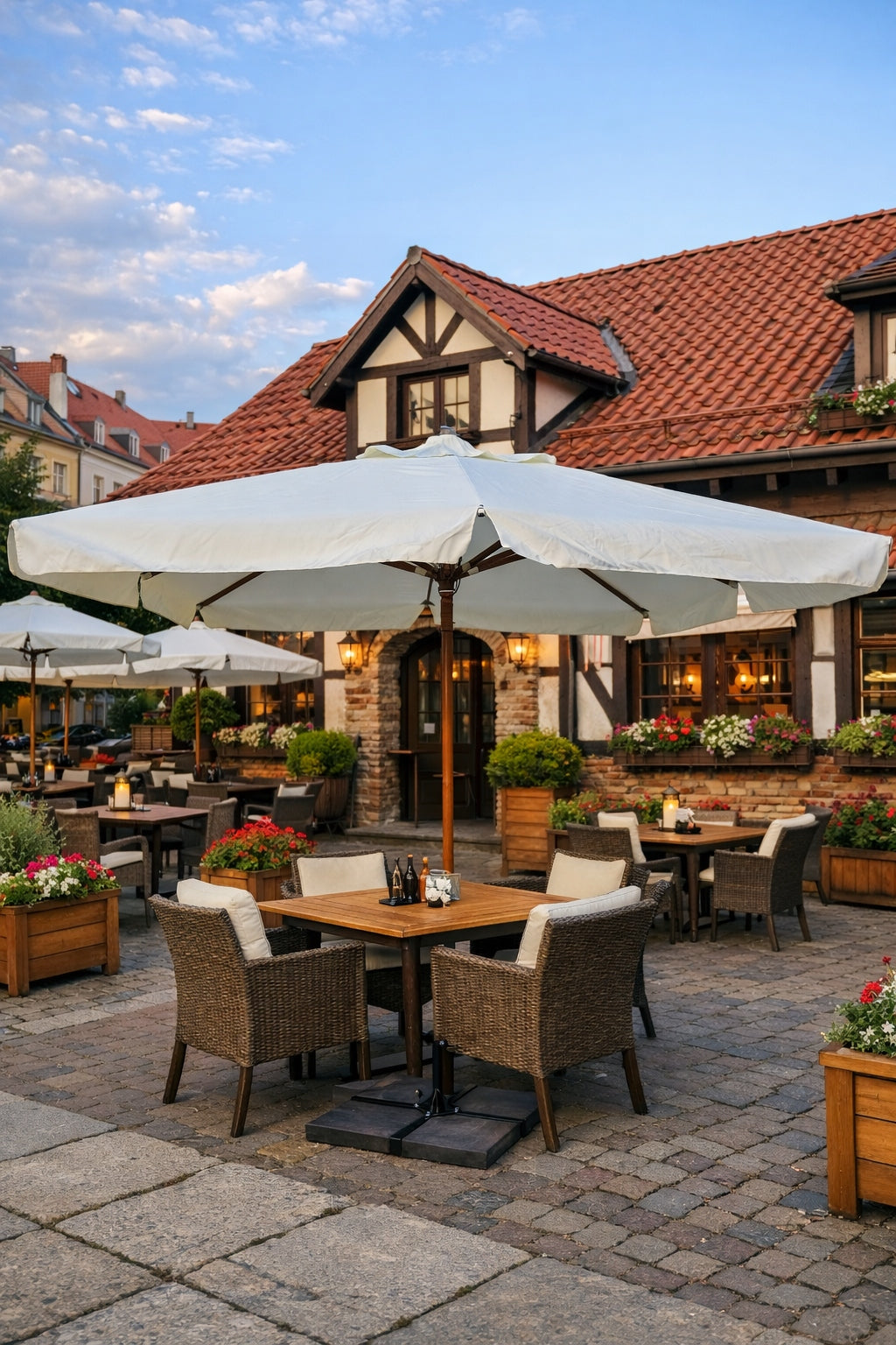 Garden catering umbrella 3,5x3,5 m HoReCa wooden terrace Genoa