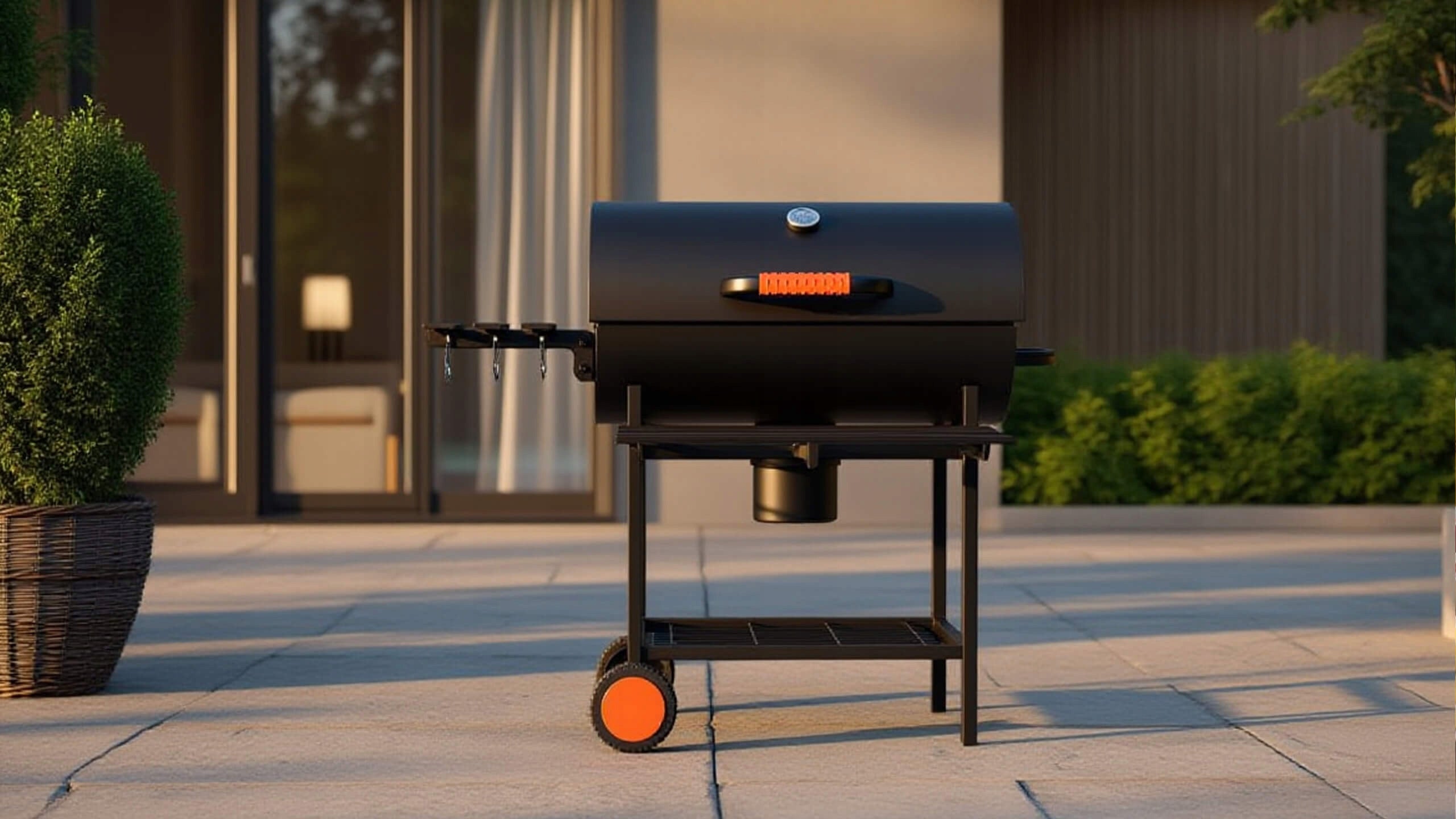 Garden charcoal grill with lid 2 grates ashtray thermometer steel 2 shelves Grate material made of steel