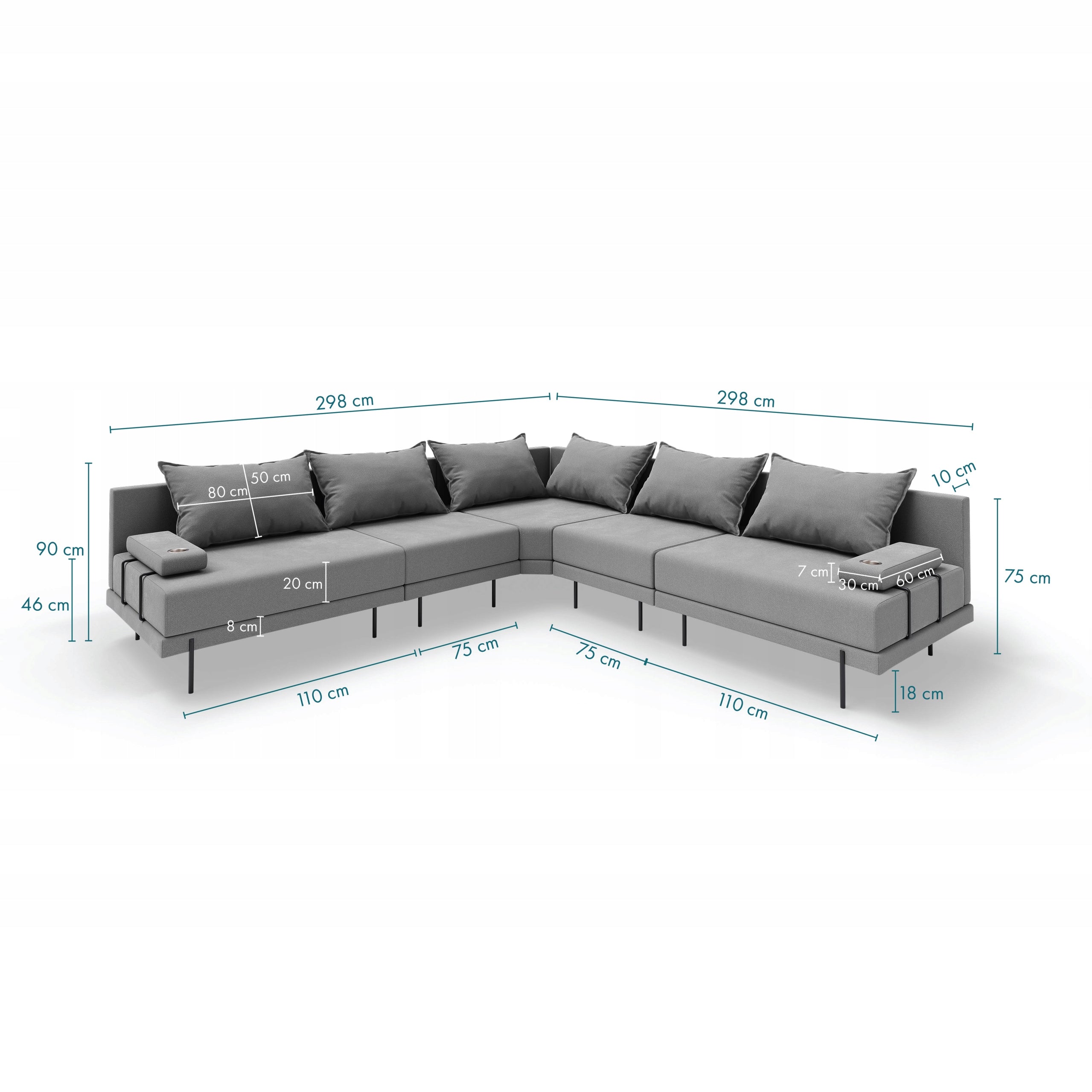 Garden corner sofa Bahama L Grey Striped 298x298 cm Color multicolor
