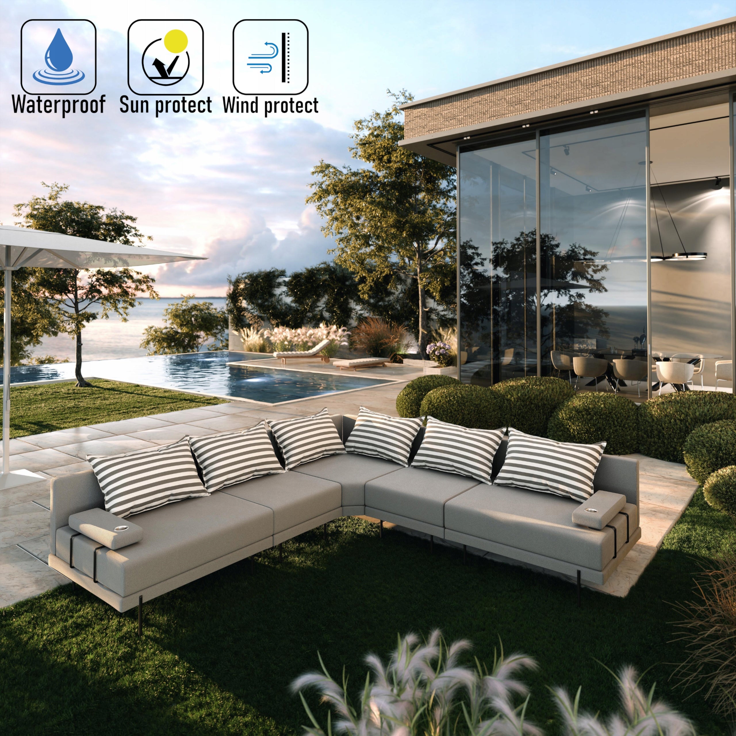 Garden corner sofa Bahama L Grey Striped 298x298 cm EAN (GTIN) 5907001002512
