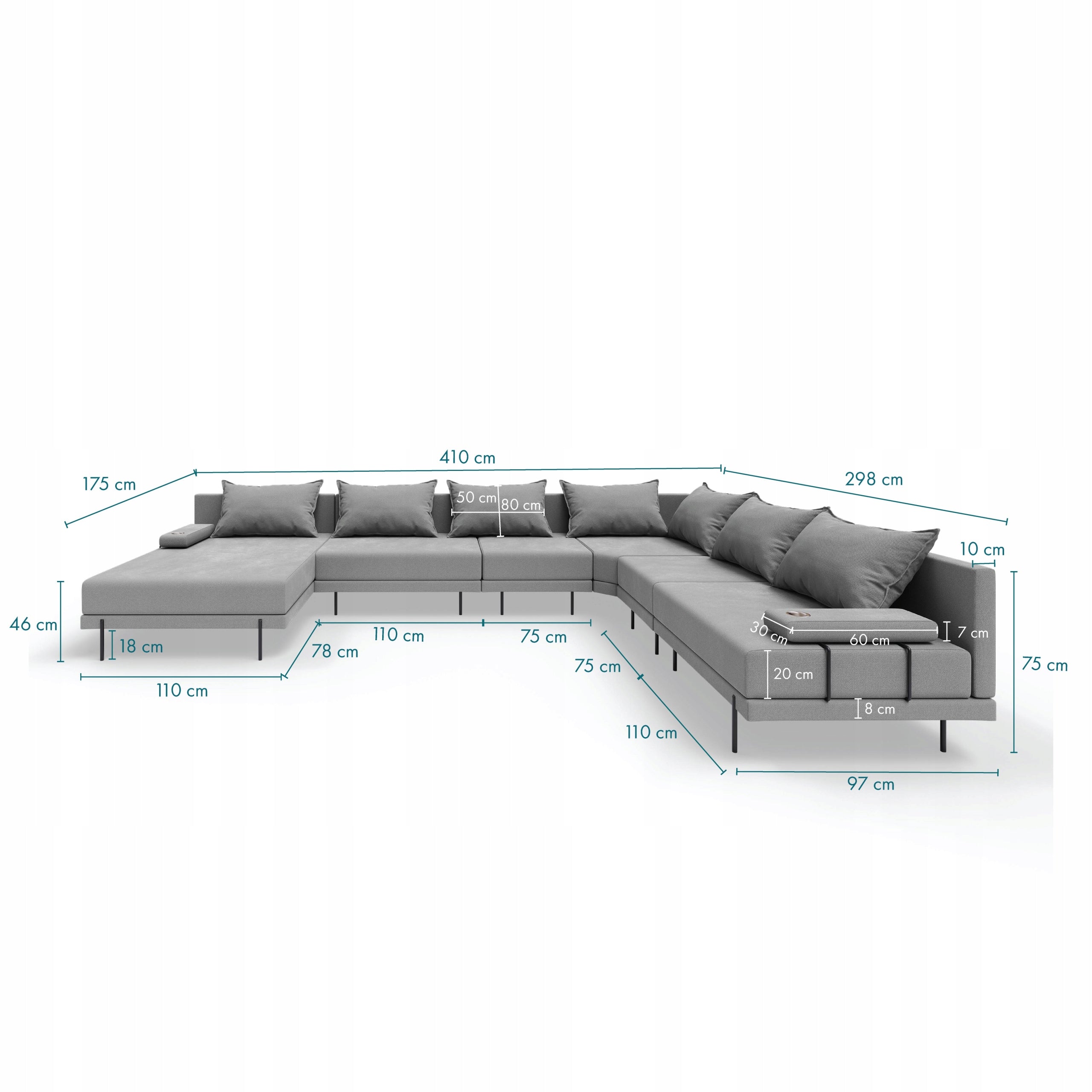 Garden corner sofa Bahama XXL Beige Right U 410 cm Color beige