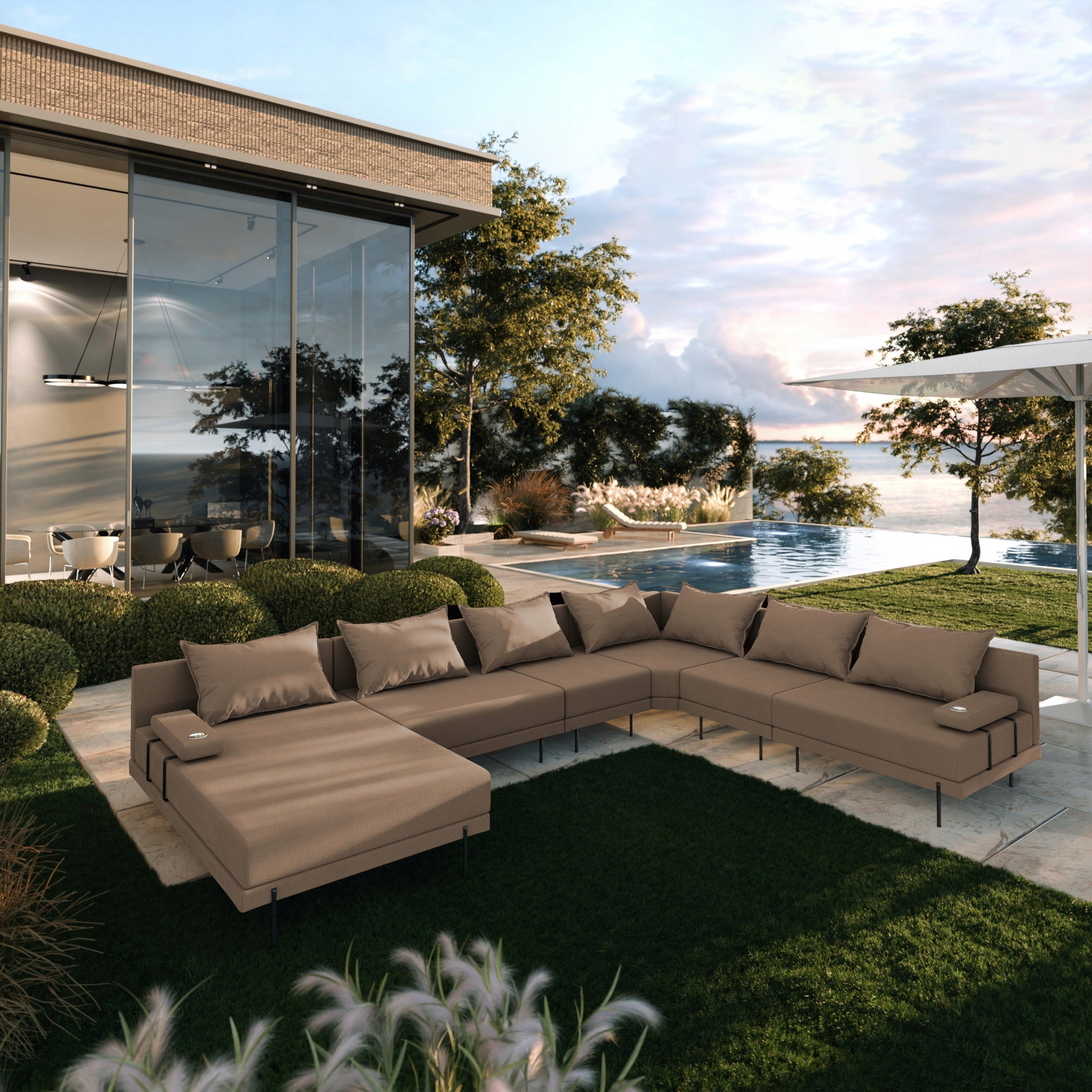 Garden corner sofa Bahama XXL Beige Right U 410 cm