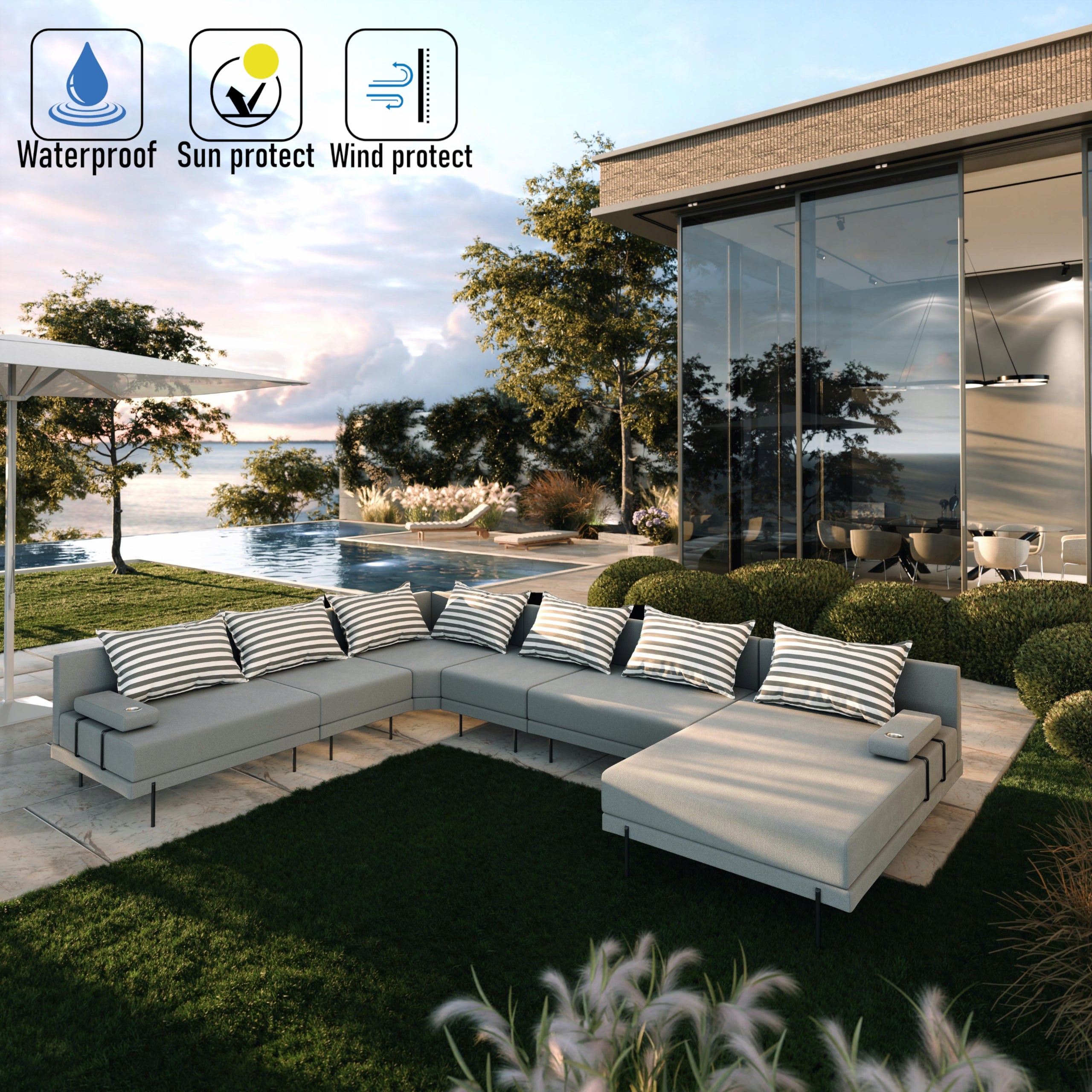 Garden corner sofa Bahama XXL Grey Striped U 410 cm Seating set -LEFT EAN (GTIN) 5907001002628